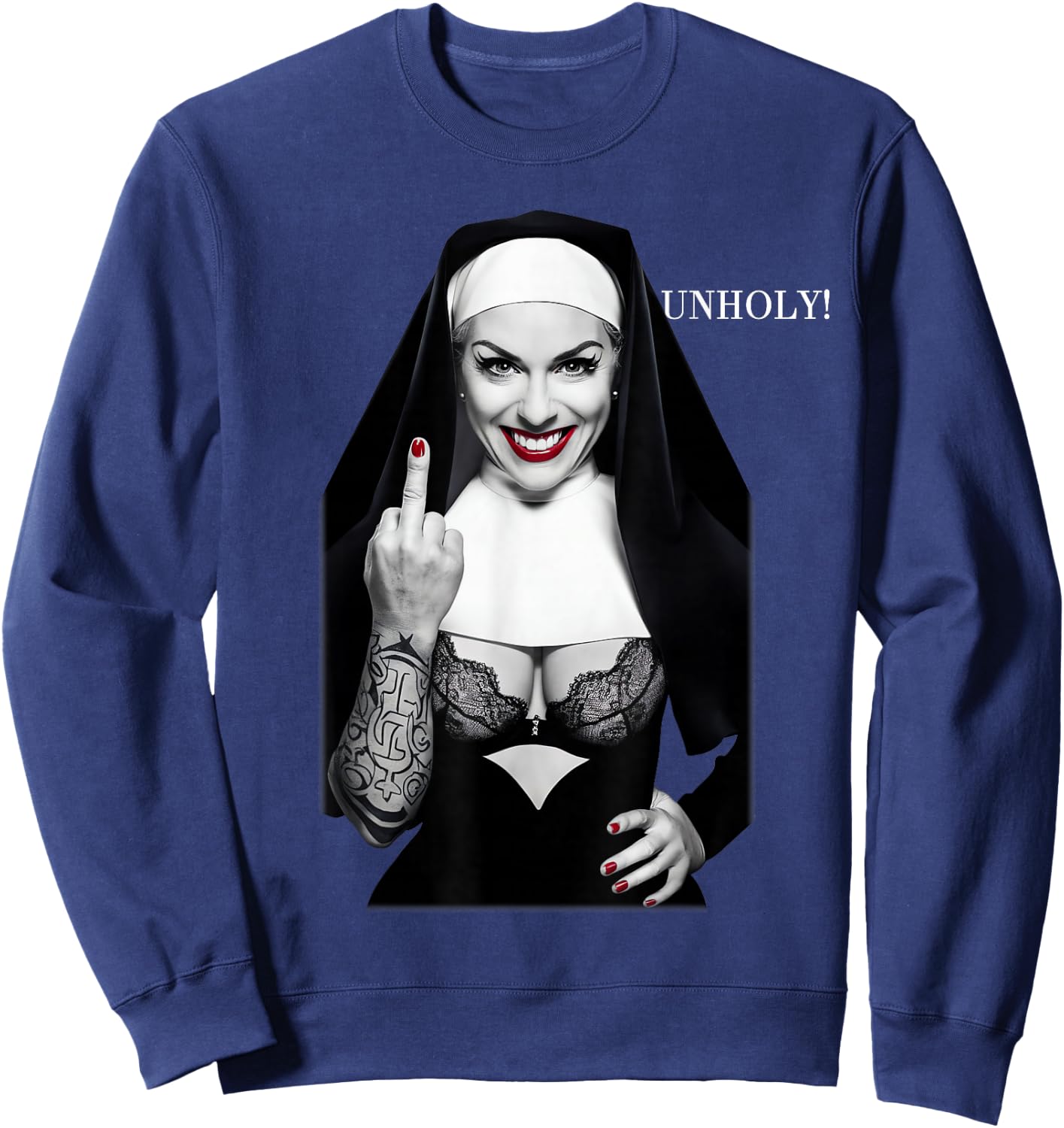 Sexy Nun Middle Finger , black Sweatshirt - Sweatshirt | Navy