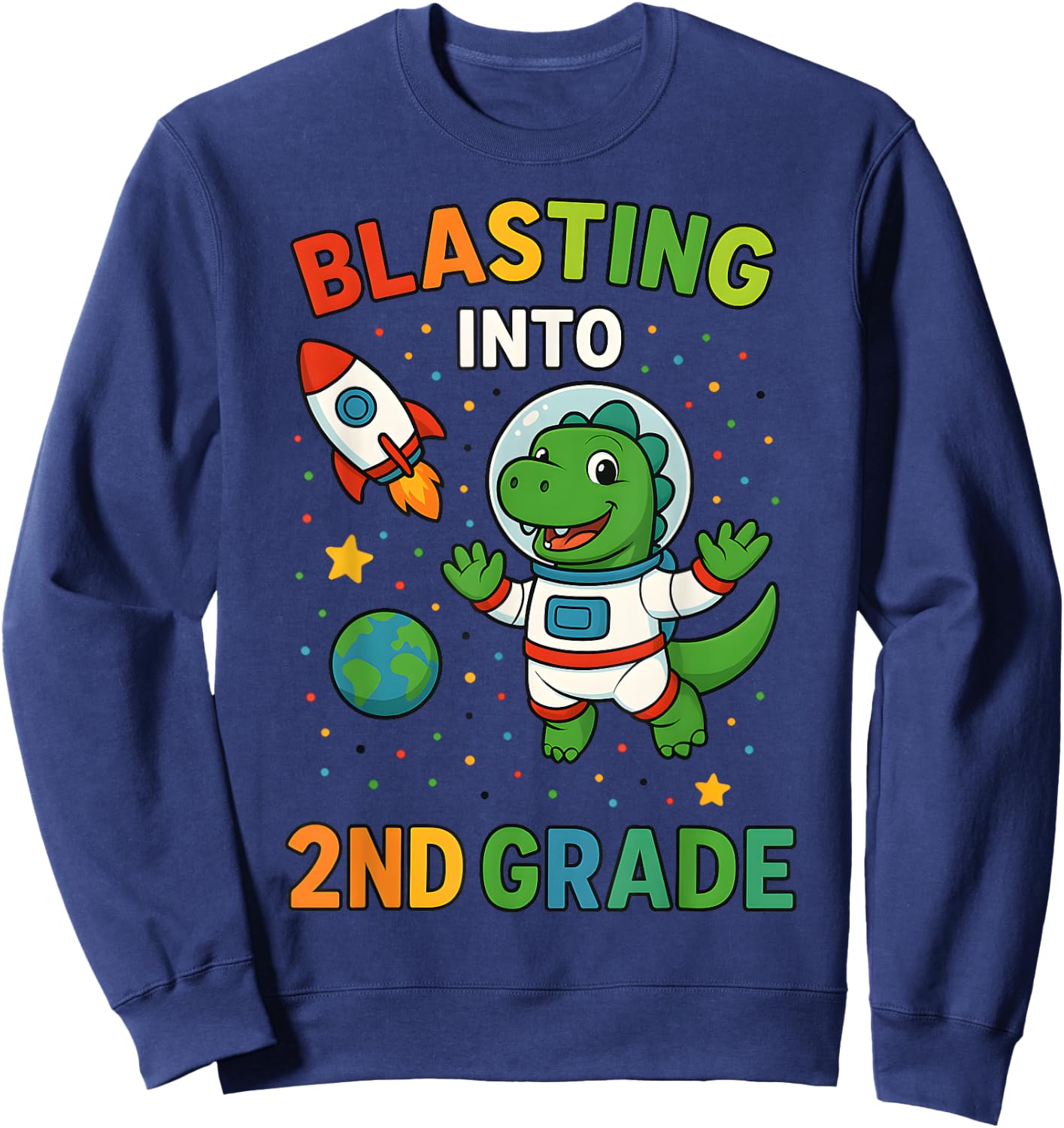 Blasting Into 2nd Grade Dinosaur Astronaut Back To School Sweatshirt - Sweatshirt | Navy