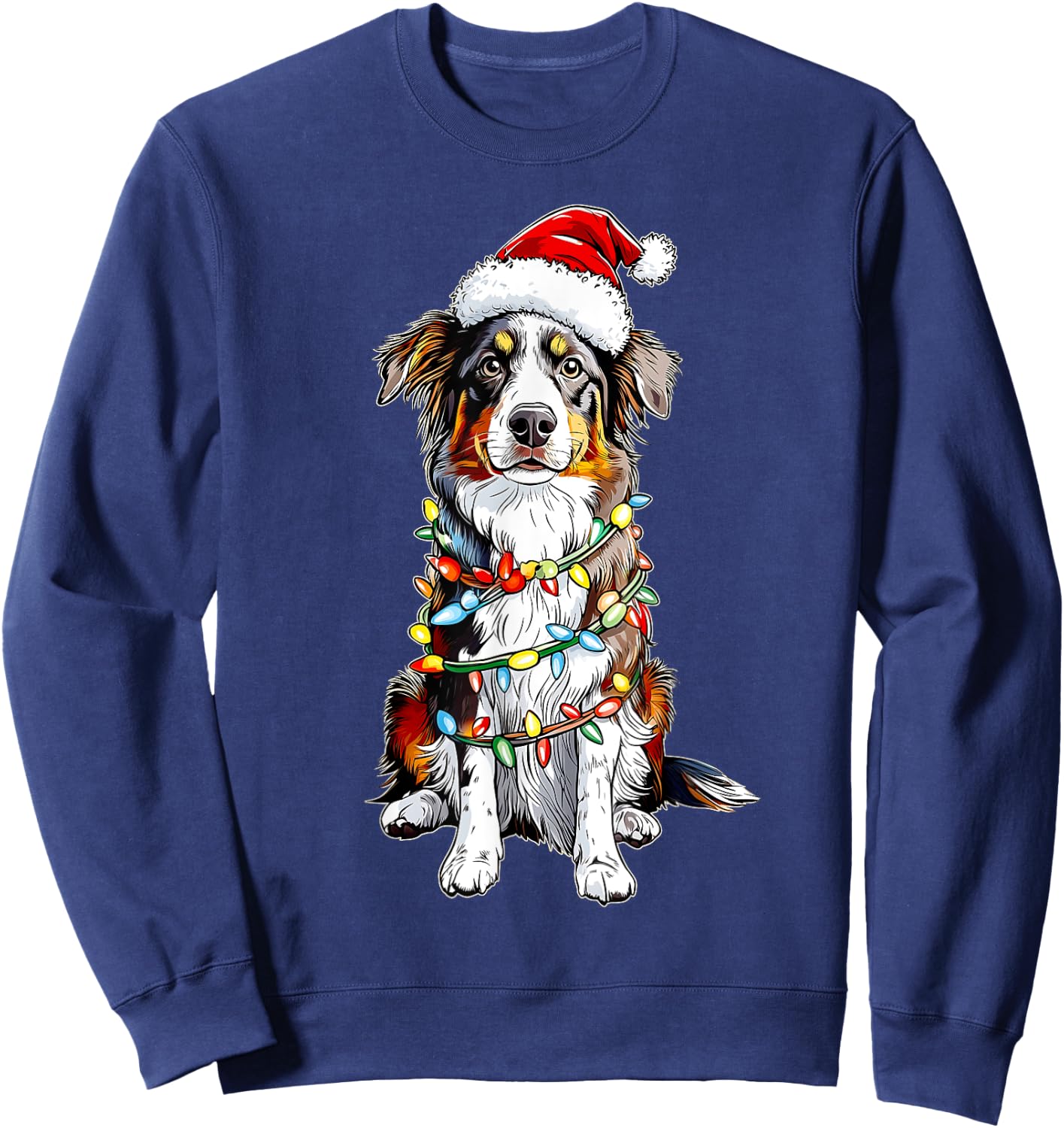 Cute Australian Shepherd Christmas Hat Xmas Sweatshirt - Sweatshirt | Navy