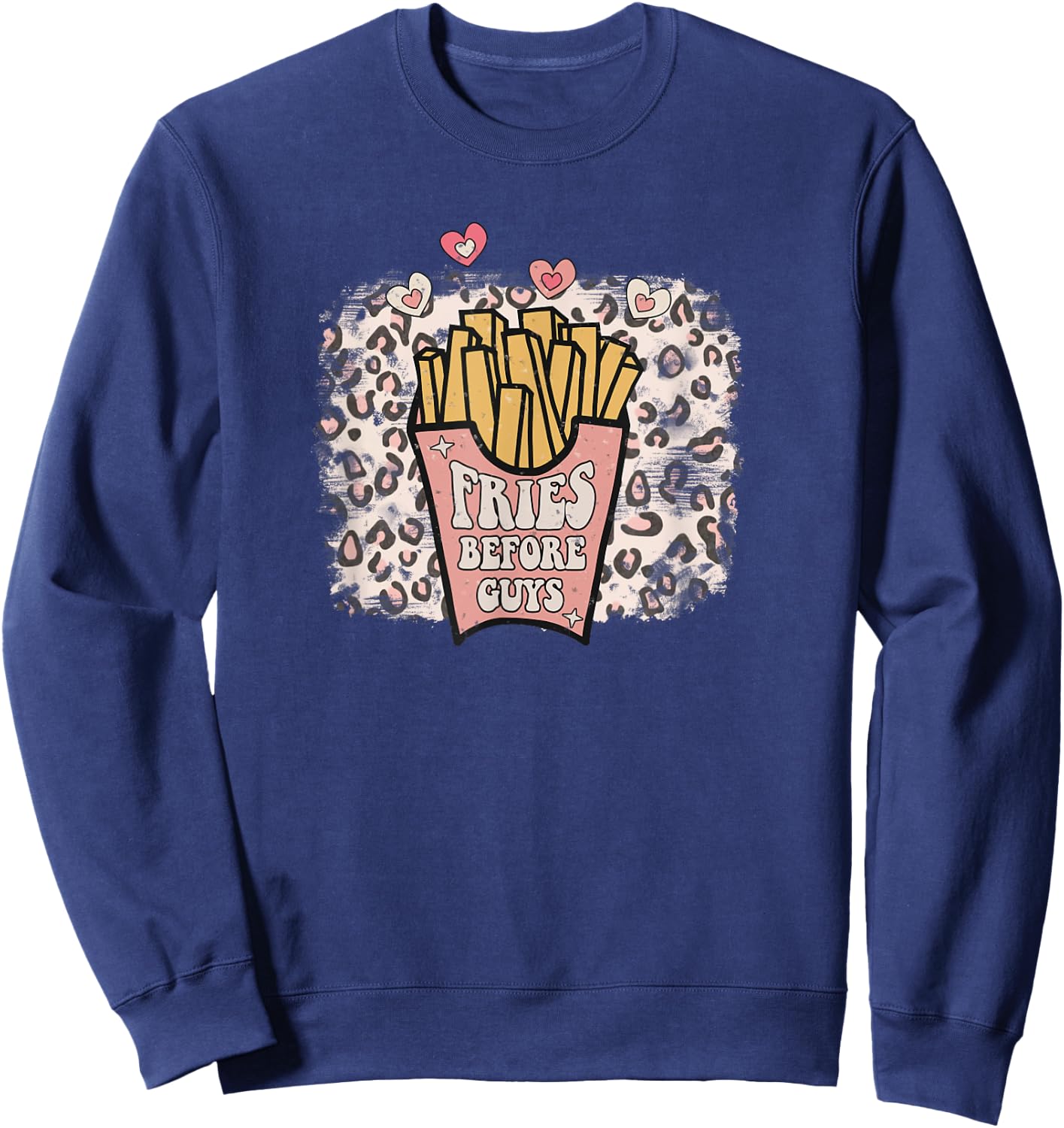 Fries Before Guys Retro Valentine Galentines Leopardenmuster Sweatshirt - Sweatshirt | Navy