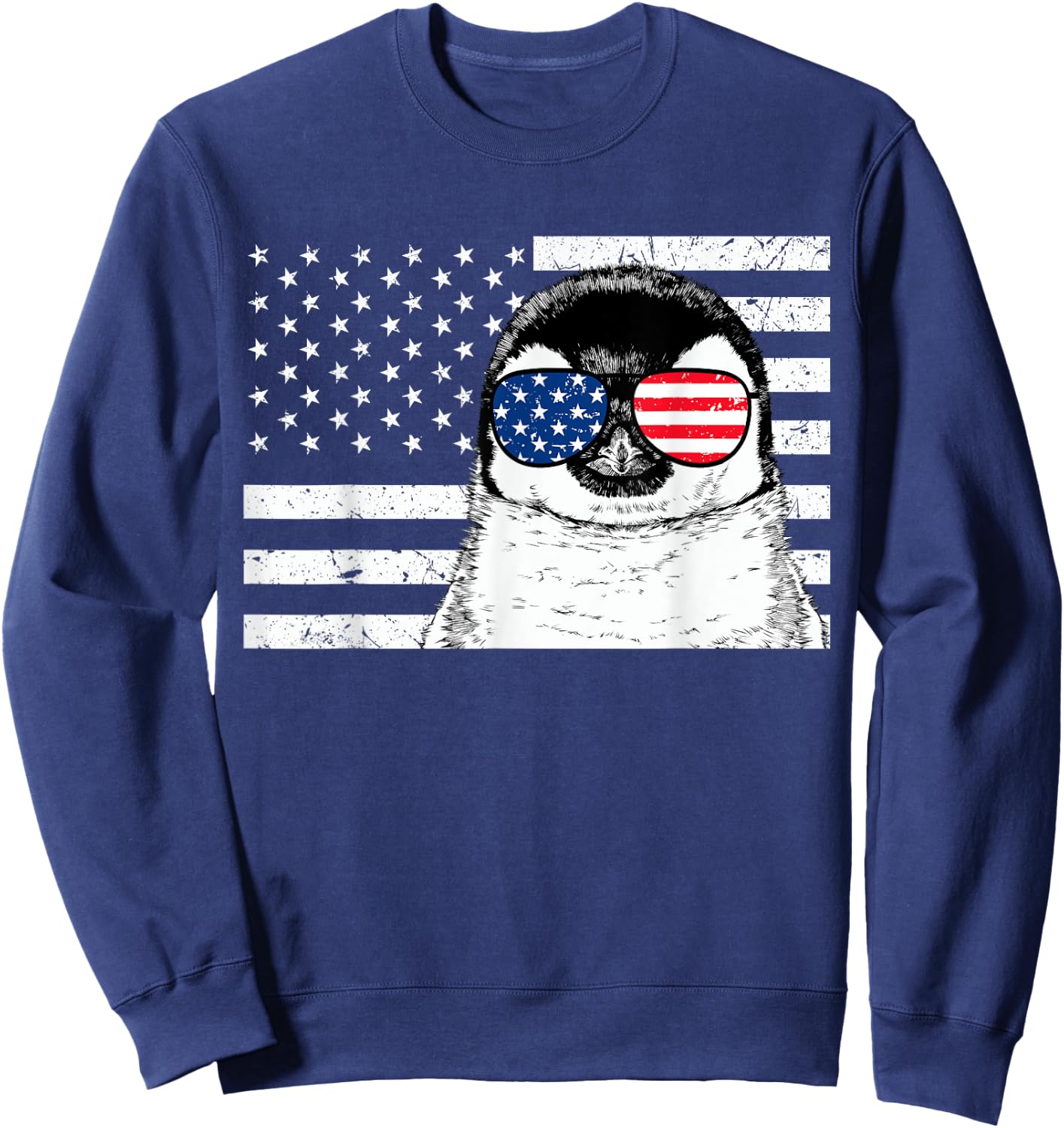 Penguin 4th of July Animal US American Flag Patriotic Sweatshirt - Sweatshirt | Navy