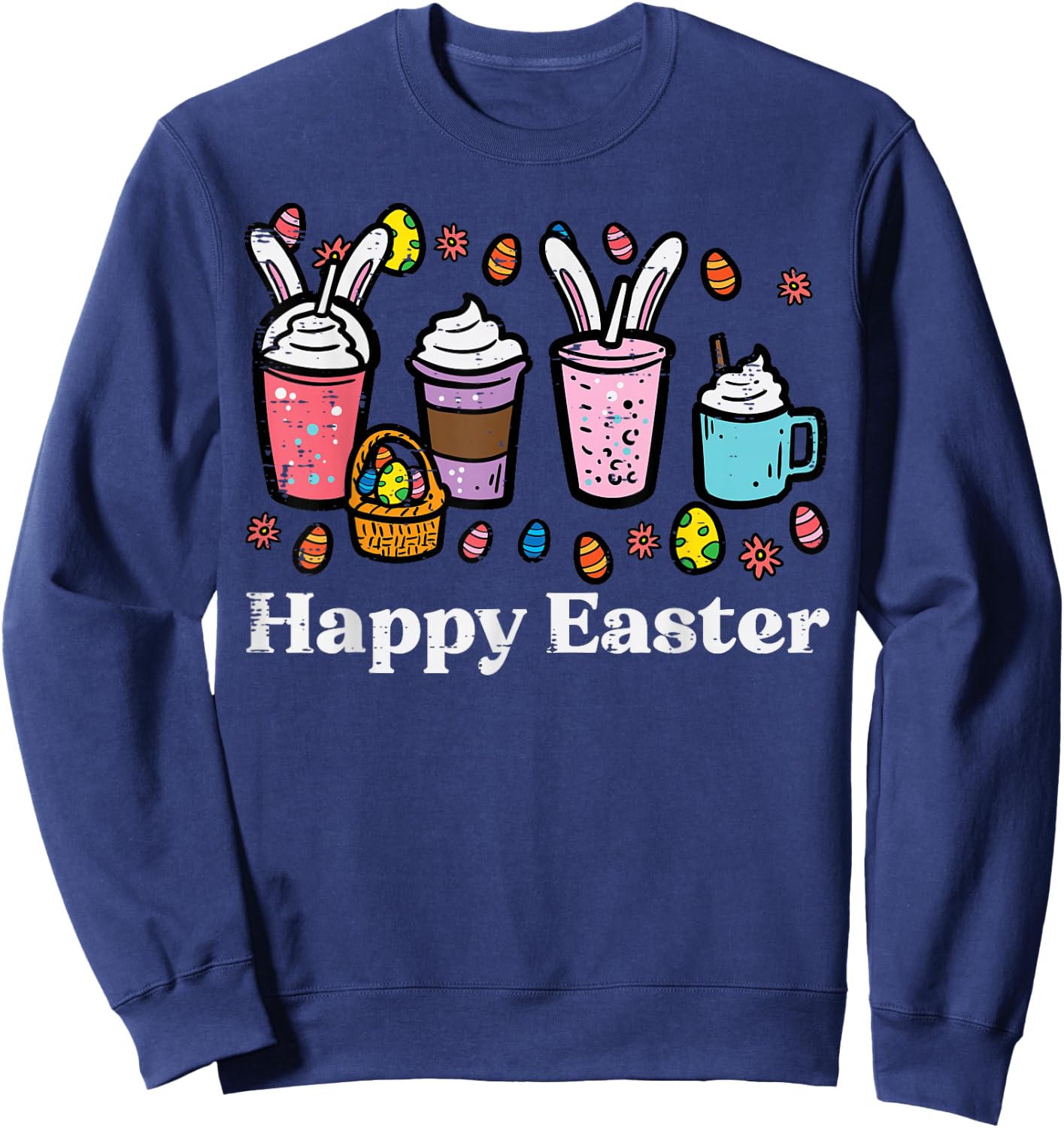 Happy Easter Coffee Bunny Latte Men Women Boys Girls Kids Sweatshirt - Sweatshirt | Navy
