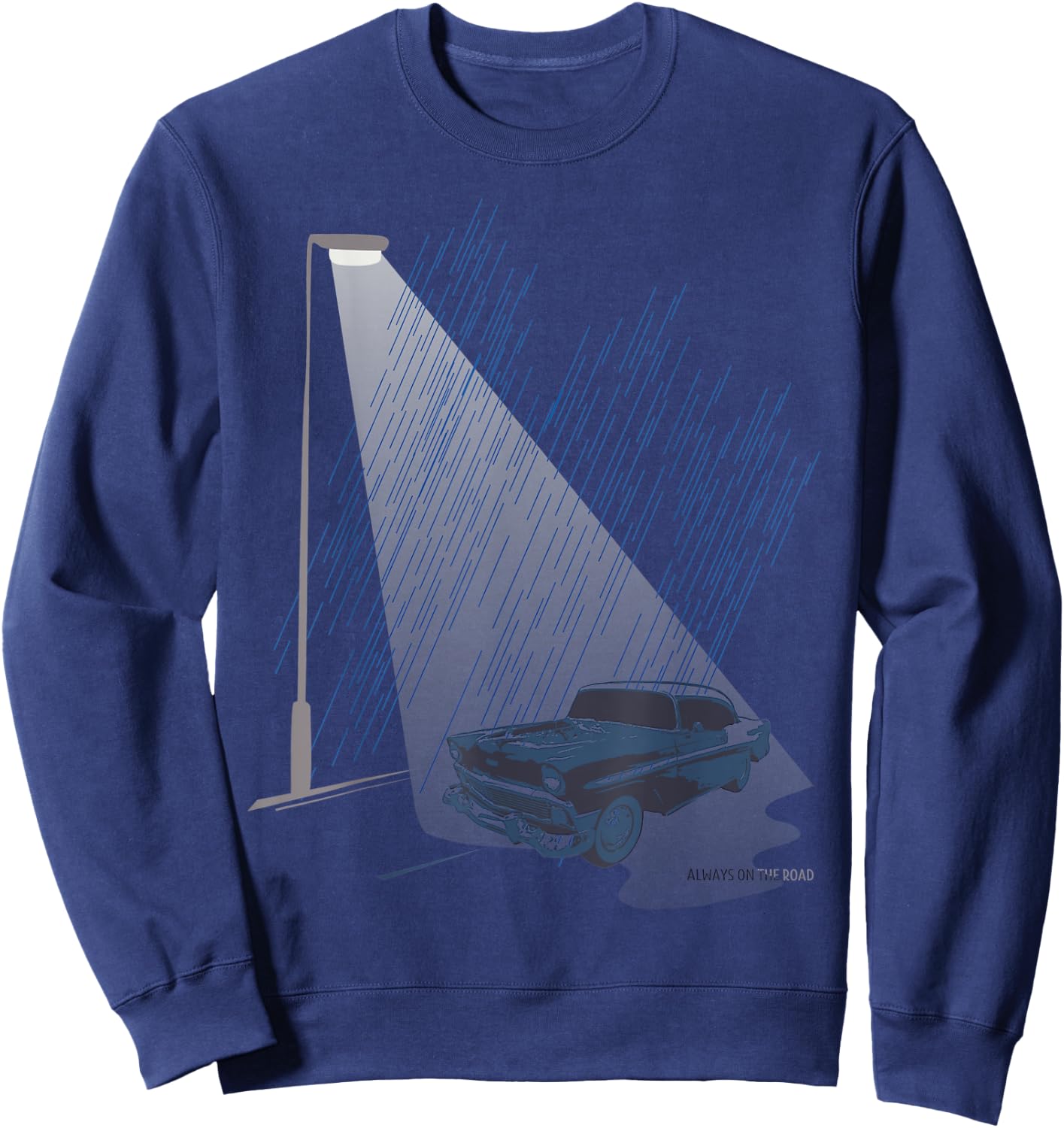 Retro Car Street Lamp Light Rainy Night Classic Road Trip Sweatshirt - Sweatshirt | Navy