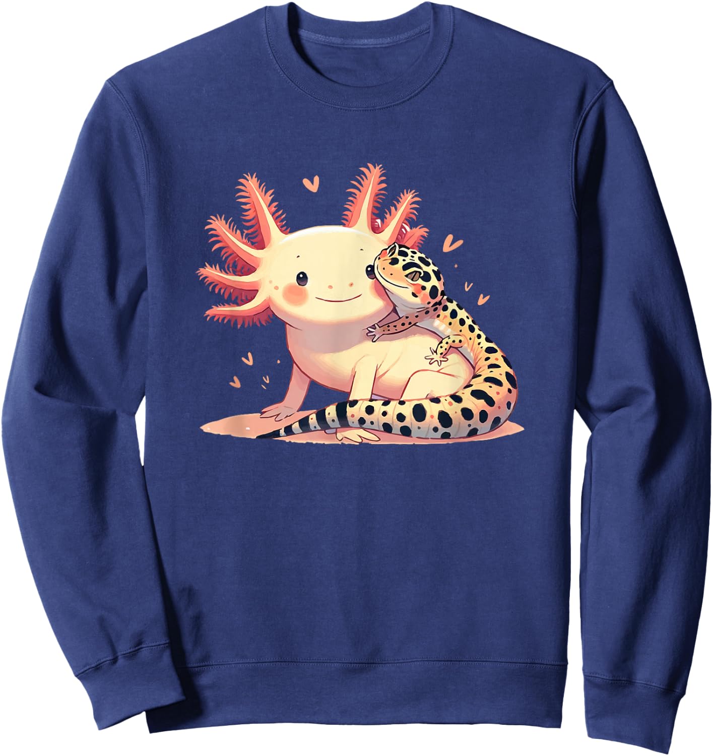 Gecko Owner Pet Herpetology Leopard Gecko Hugging Axolotl Sweatshirt - Sweatshirt | Navy