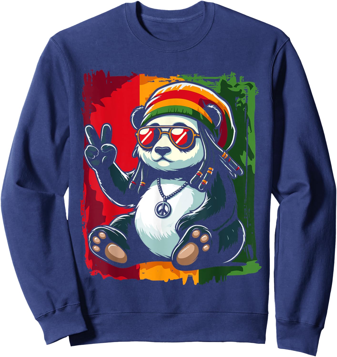 Reggae Panda Jamaica Pandabear Dreadlocks , Black, S Sweatshirt - Sweatshirt | Navy