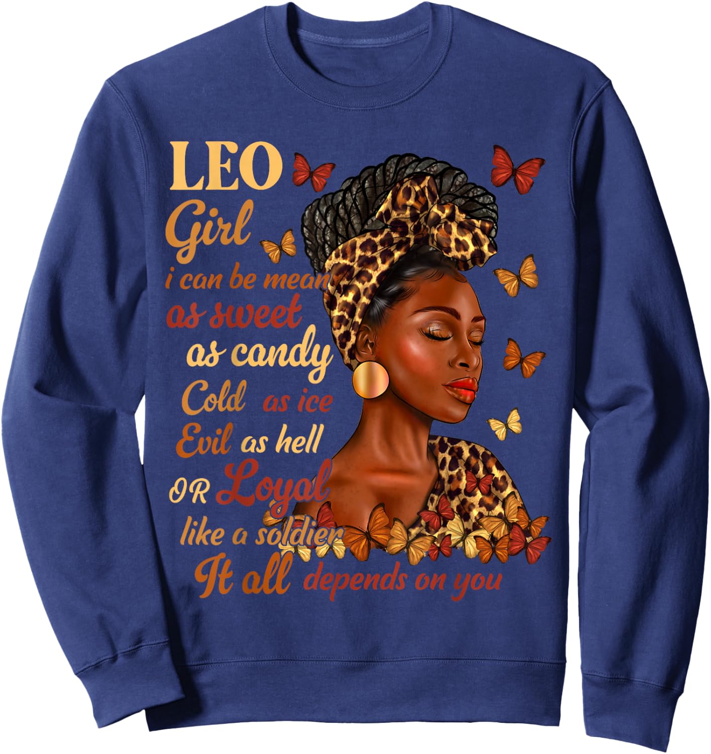 Leo Girl Black Woman Melanin Girl Leopard Zodiac Sign Sweatshirt - Sweatshirt | Navy