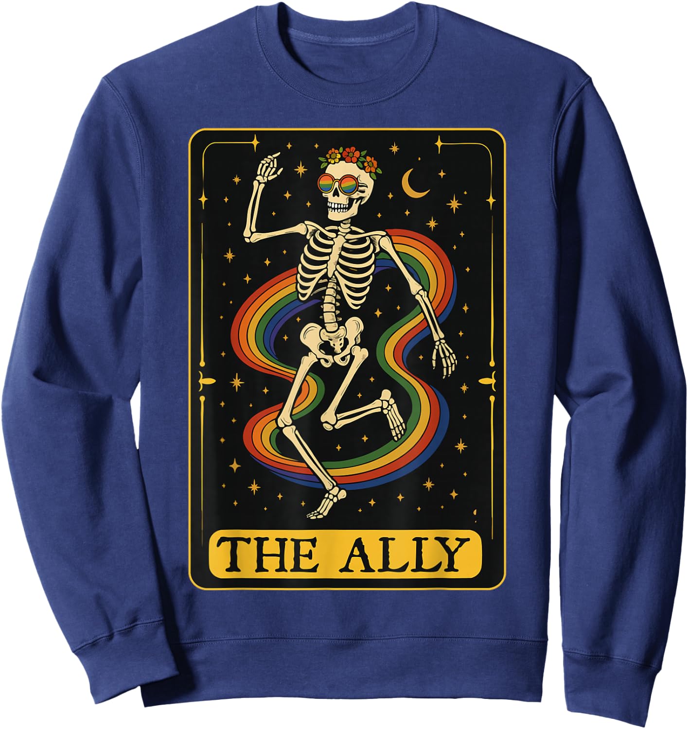 The Ally Tarot Card Skeleton LGBTQ Gay Pride Equality Sweatshirt - Sweatshirt | Navy