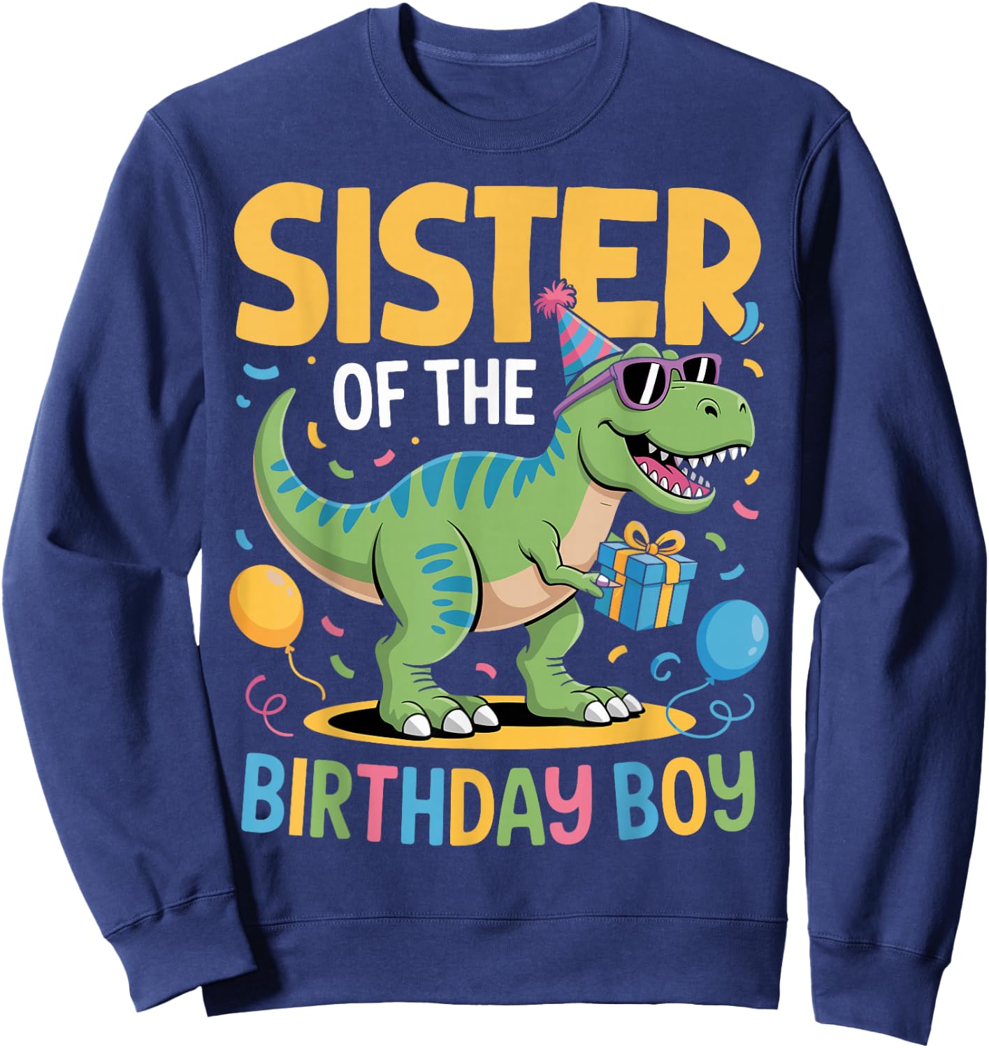 Sister of The Birthday Party Outfit Dinosaur Squad Sister Sweatshirt - Sweatshirt | Navy