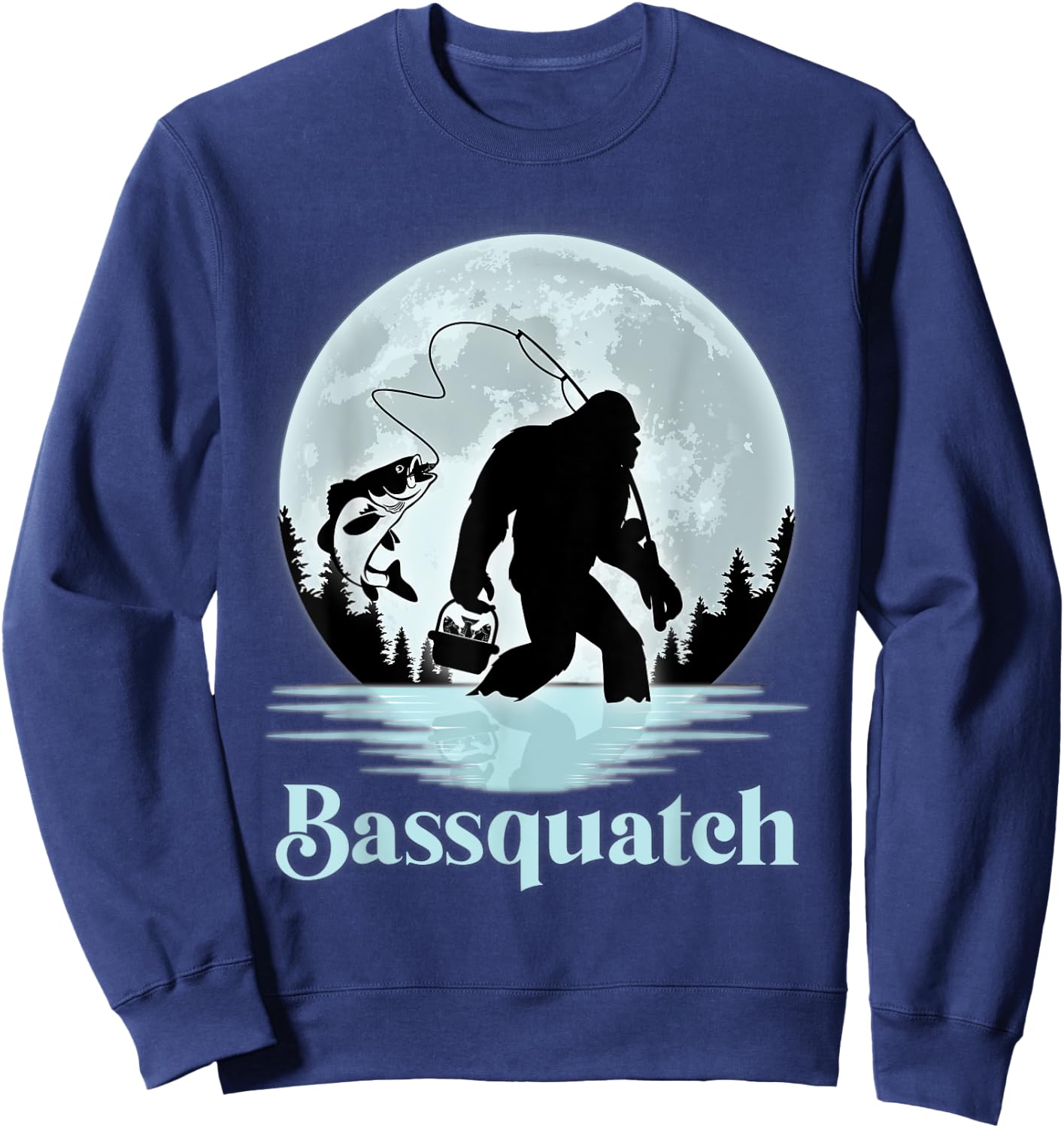 Bassquatch Funny Sasquatch Bigfoot Bass Fishing Sweatshirt - Sweatshirt | Navy