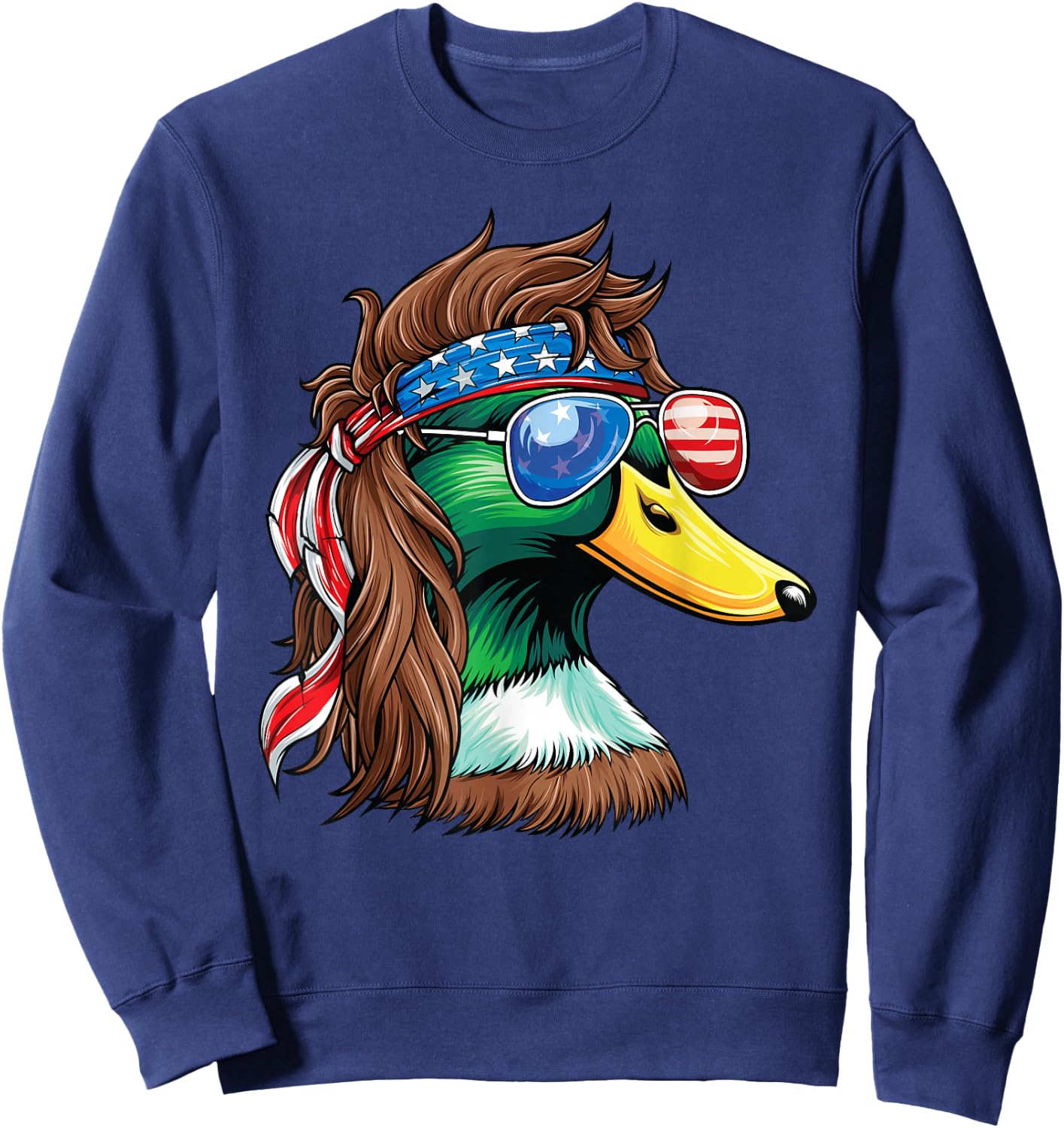 4th of July Duck Shirt USA Flag Funny Patriotic Duck Sweatshirt - Sweatshirt | Navy