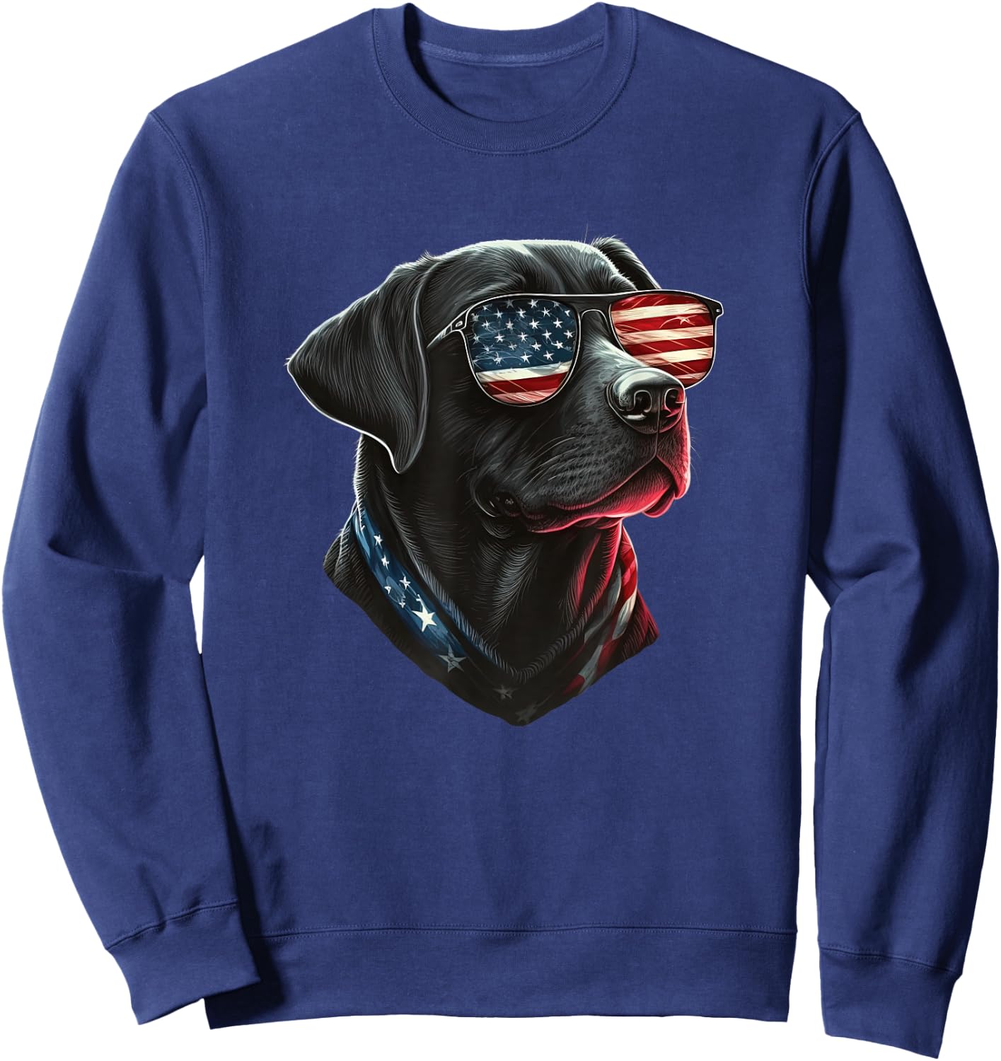 Black Labrador Retriever American Flag Patriotic USA Sweatshirt - Sweatshirt | Navy