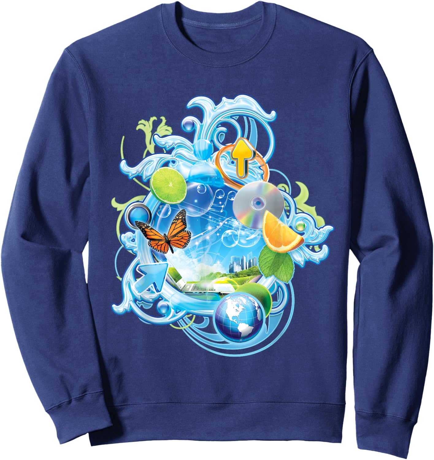 Frutiger Aero Metro Maximalist 2000s Nostalgia Sweatshirt - Sweatshirt | Navy