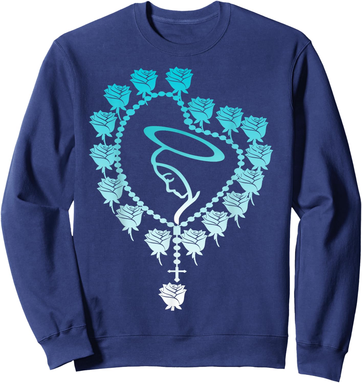 The Holy Rosary Virgin Mary Catholics. Heart Roses Sweatshirt - Sweatshirt | Navy