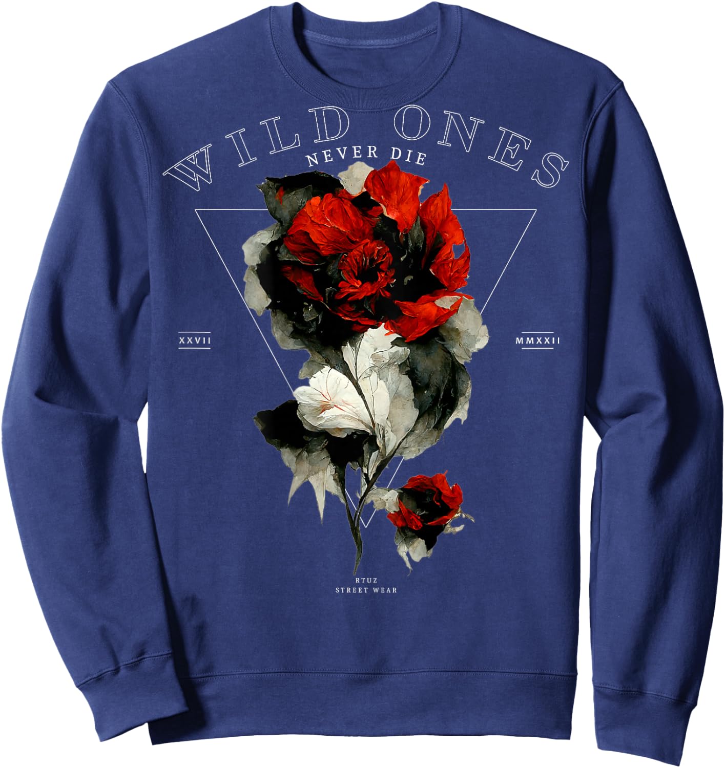 Backprint Streetwear Mode Fashion Damen Herren Retro Rose Sweatshirt - Sweatshirt | Navy