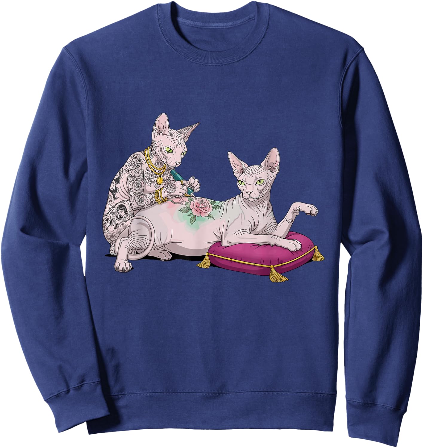 Sphynx Cat Tattooing Funny Meme Kitty Humor Tattoo Artist Sweatshirt - Sweatshirt | Navy