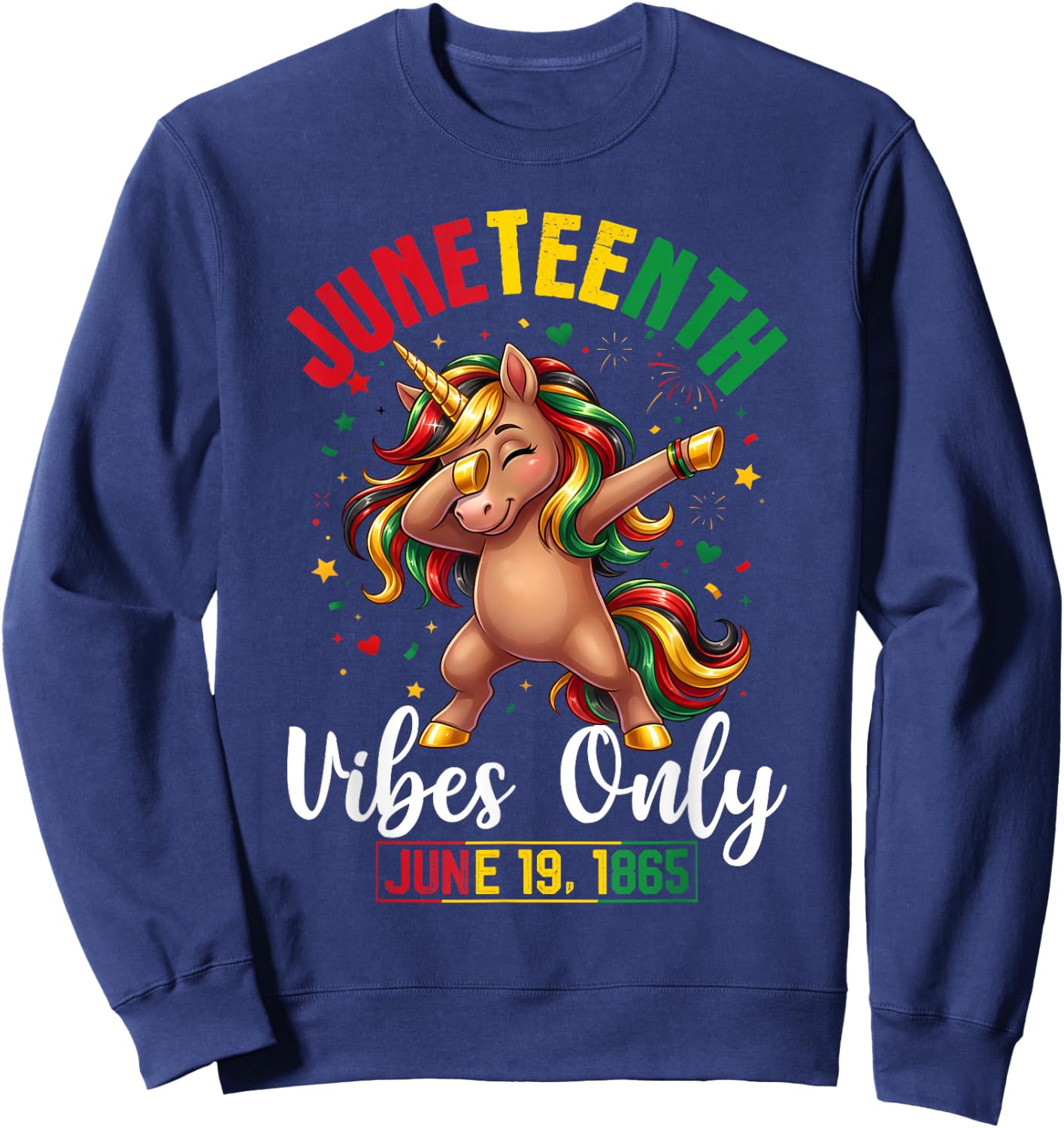Juneteenth June 19 1865 Cute Unicorn Dabbing Girls Kids Sweatshirt - Sweatshirt | Navy