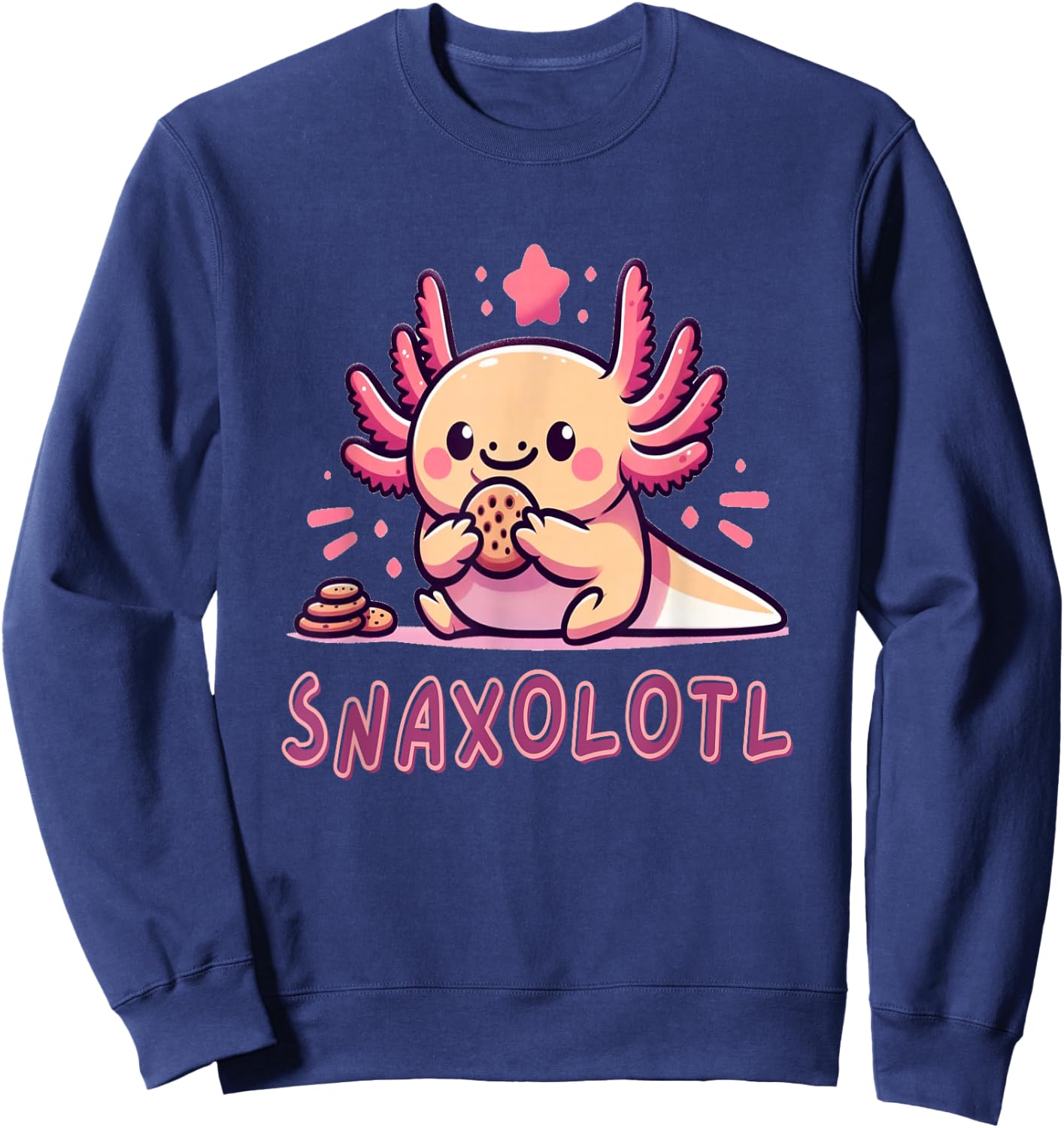 Snaxolotl Pun Animal Funny Kawaii Axolotl Eating Snacks Sweatshirt - Sweatshirt | Navy