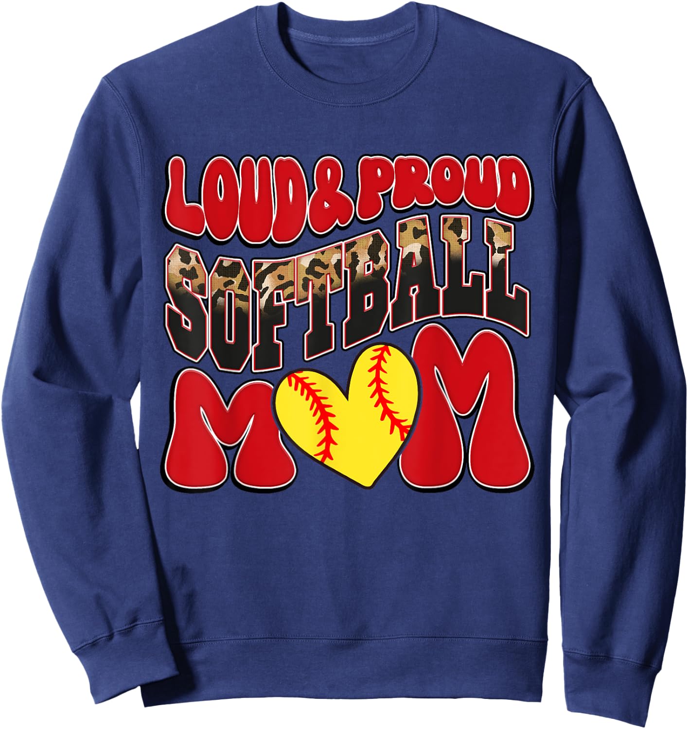 Loud Proud Softball Mom Red Team Leopard Softball Mom Squad Sweatshirt - Sweatshirt | Navy