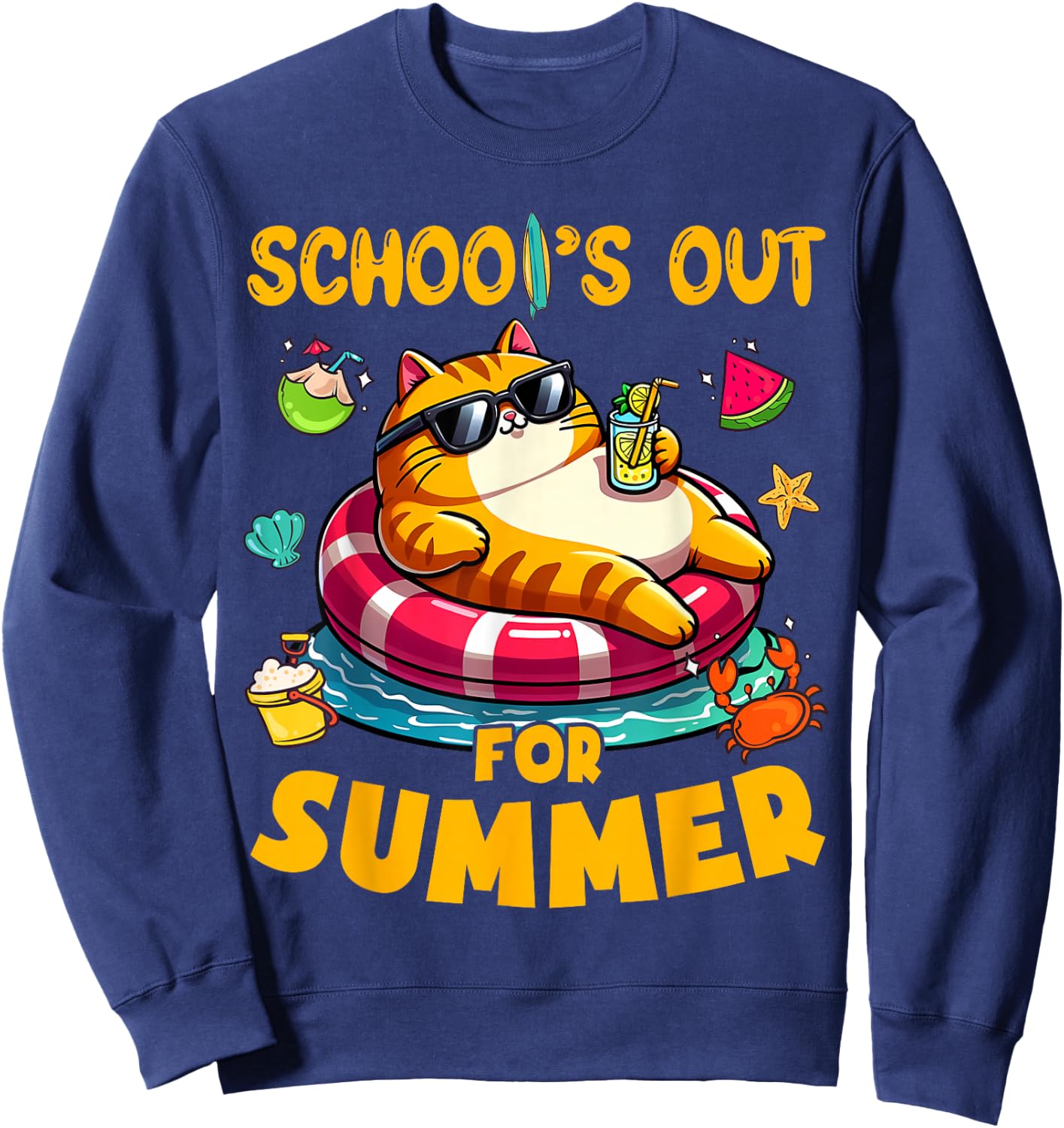 Schools Out For Summer Teacher Cat Lover Last Day Of School Sweatshirt - Sweatshirt | Navy