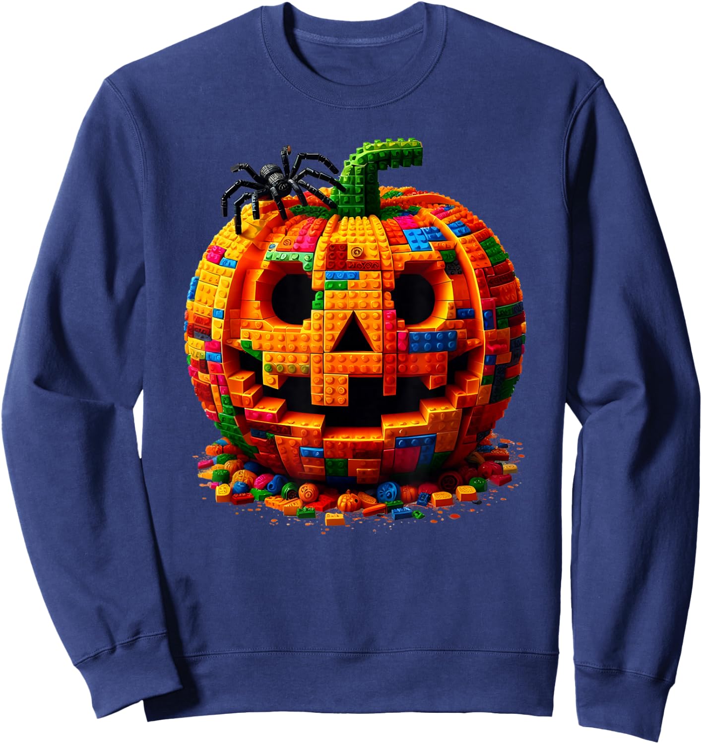 Halloween Master Builder Pumpkin Kids Building Blocks Bricks Sweatshirt - Sweatshirt | Navy