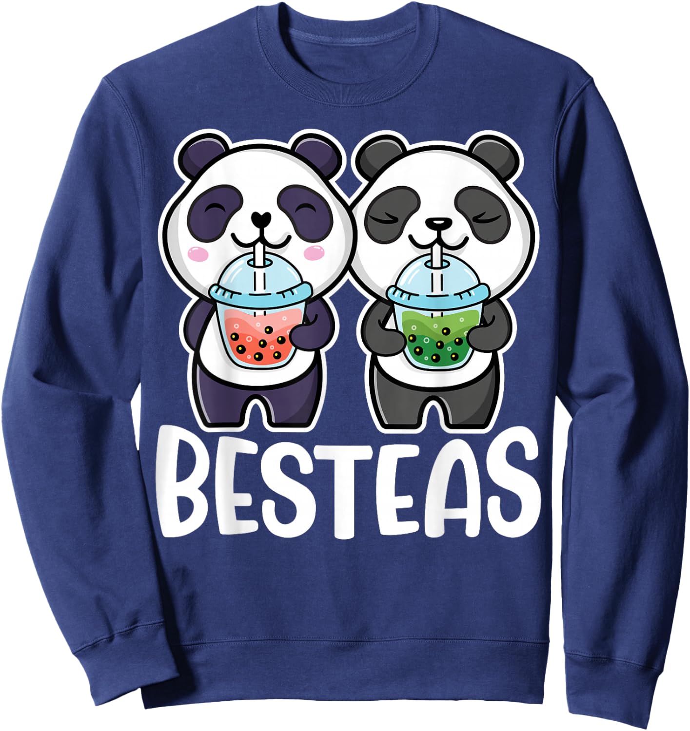Besties Bubble Tea Cute Boba Best Friends Panda Girls Sweatshirt - Sweatshirt | Navy