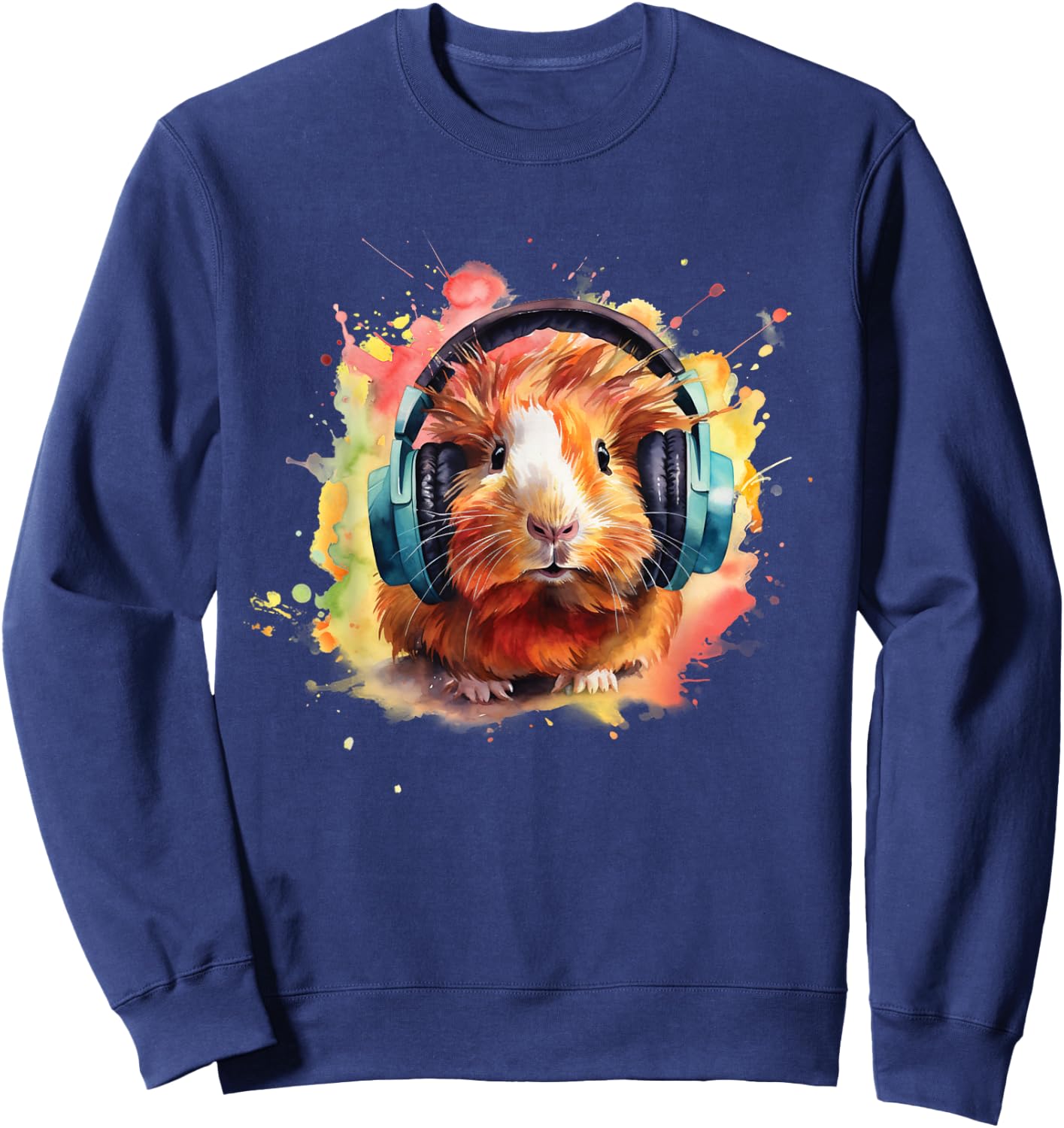 Watercolor Headphones Funny Guinea Pig Sweatshirt - Sweatshirt | Navy