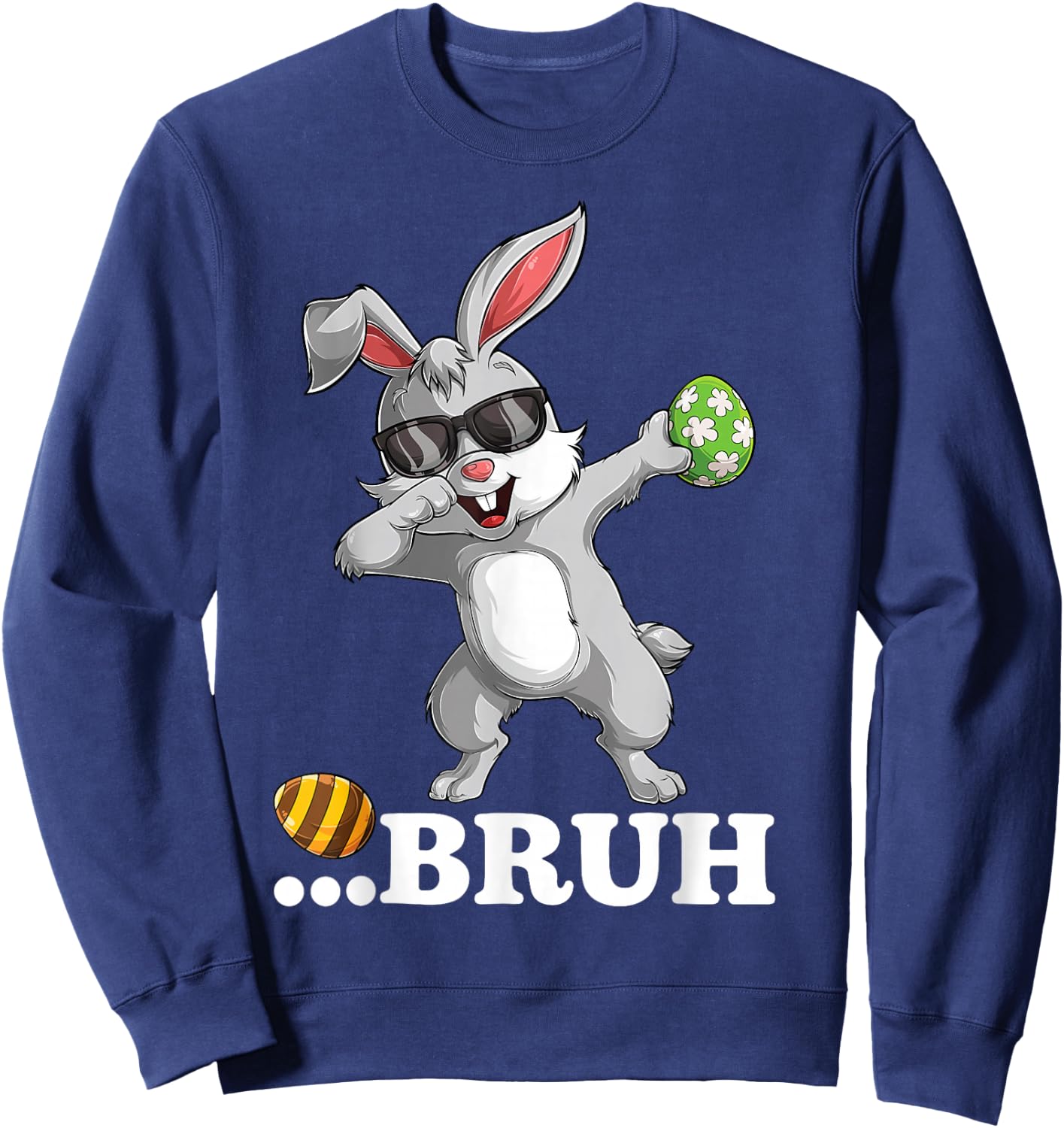 Bruh Dabbing Bunny Funny Kids Boys Easter Day Sweatshirt - Sweatshirt | Navy