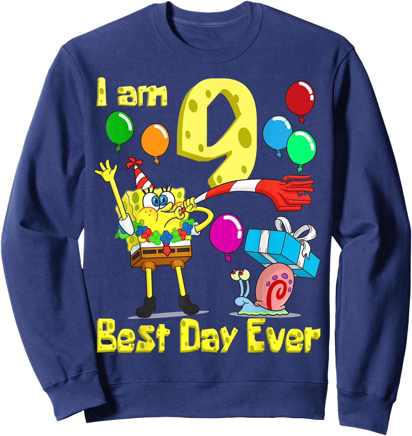 Mademark x SpongeBob SquarePants - SpongeBob I am 9 Years Old Birthday Party Sweatshirt - Sweatshirt | Navy