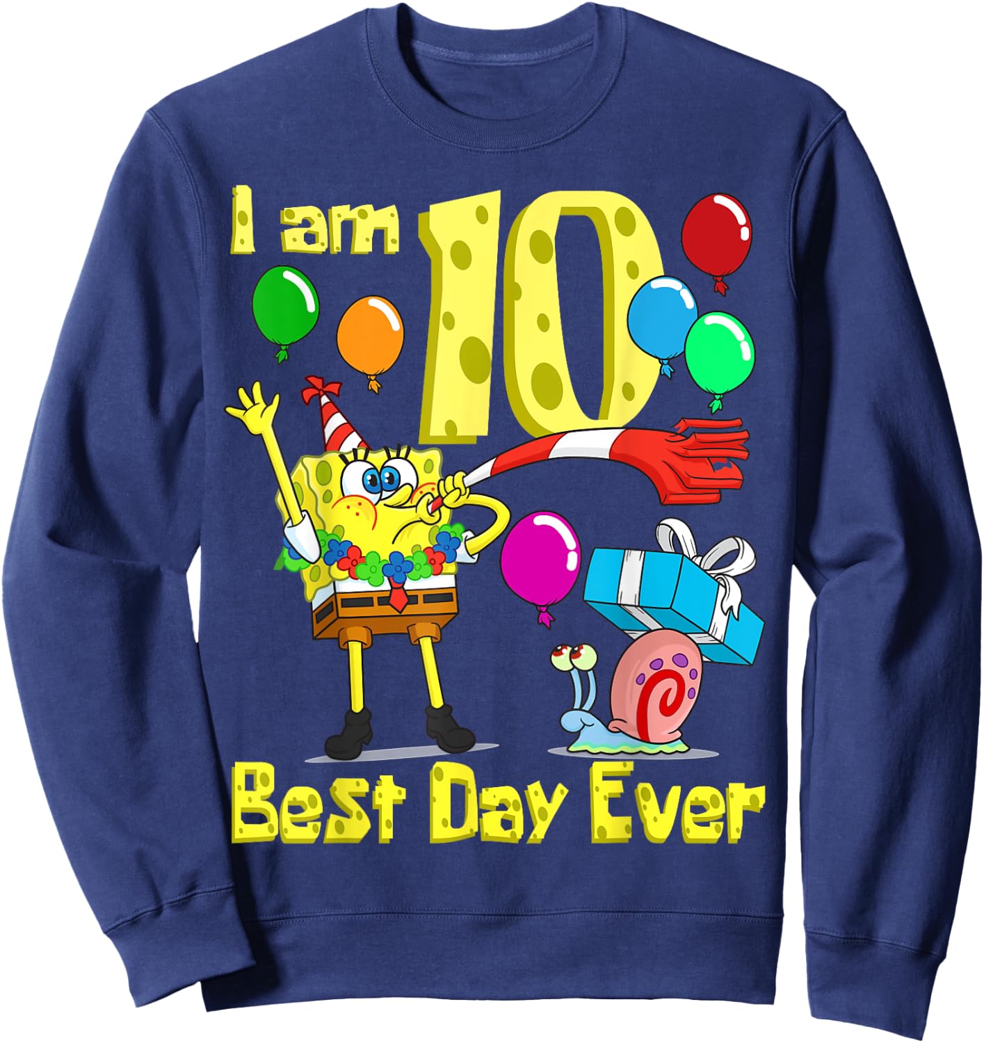 Mademark x SpongeBob SquarePants - SpongeBob I am 10 Years Old Birthday Party Sweatshirt - Sweatshirt | Navy