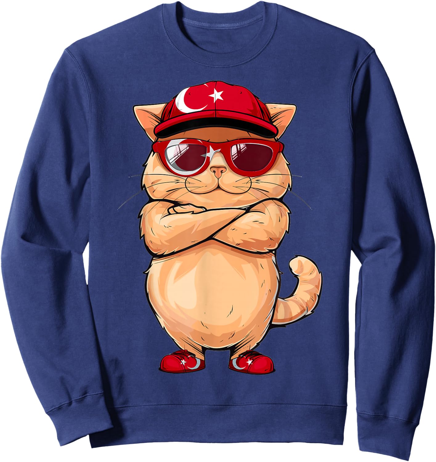Turkish Flag Cat Mom Souvenirs Products Kitten Turkey Sweatshirt - Sweatshirt | Navy