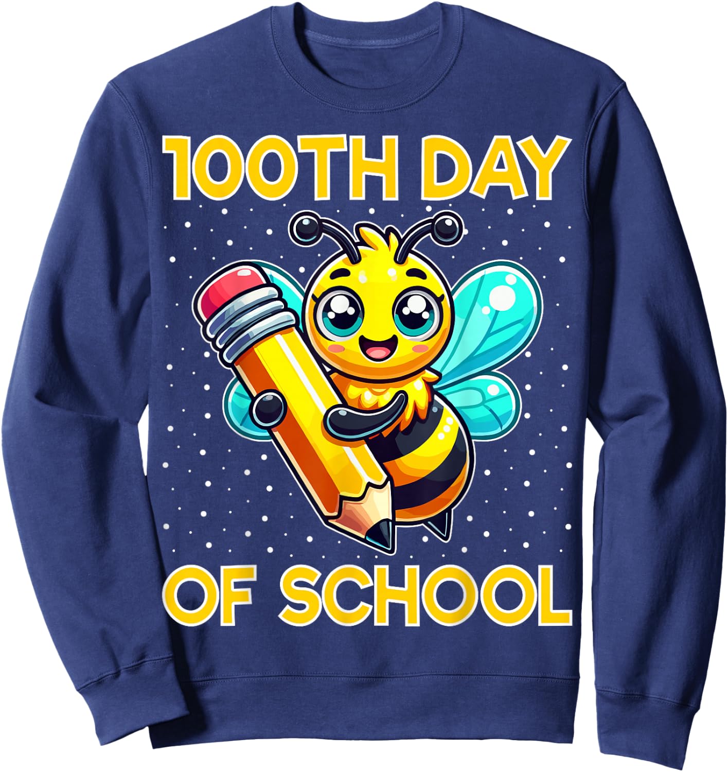 100th Day Of School Cute Bee 100 Days Of School Kids Teacher Sweatshirt - Sweatshirt | Navy