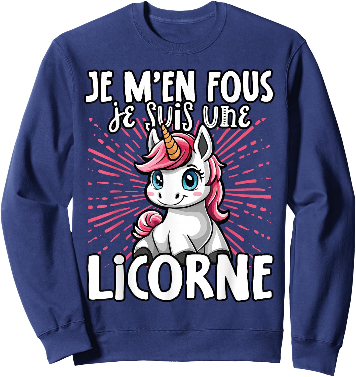 Je M'en Fous Je Suis Une Unicorn Soft , Black, S Sweatshirt - Sweatshirt | Navy