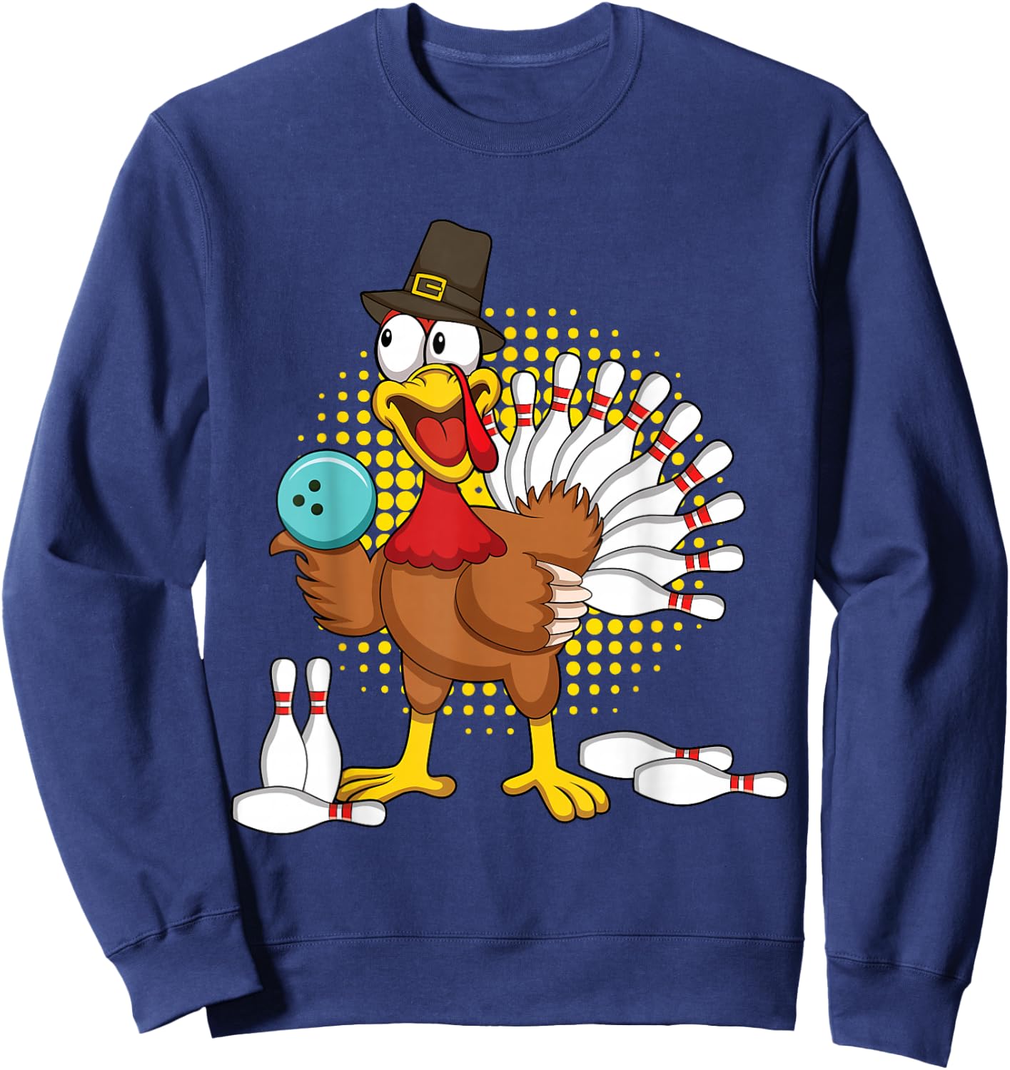 Autumn Turkey Funny Thanksgiving Turkey Bowling Sweatshirt - Sweatshirt | Navy