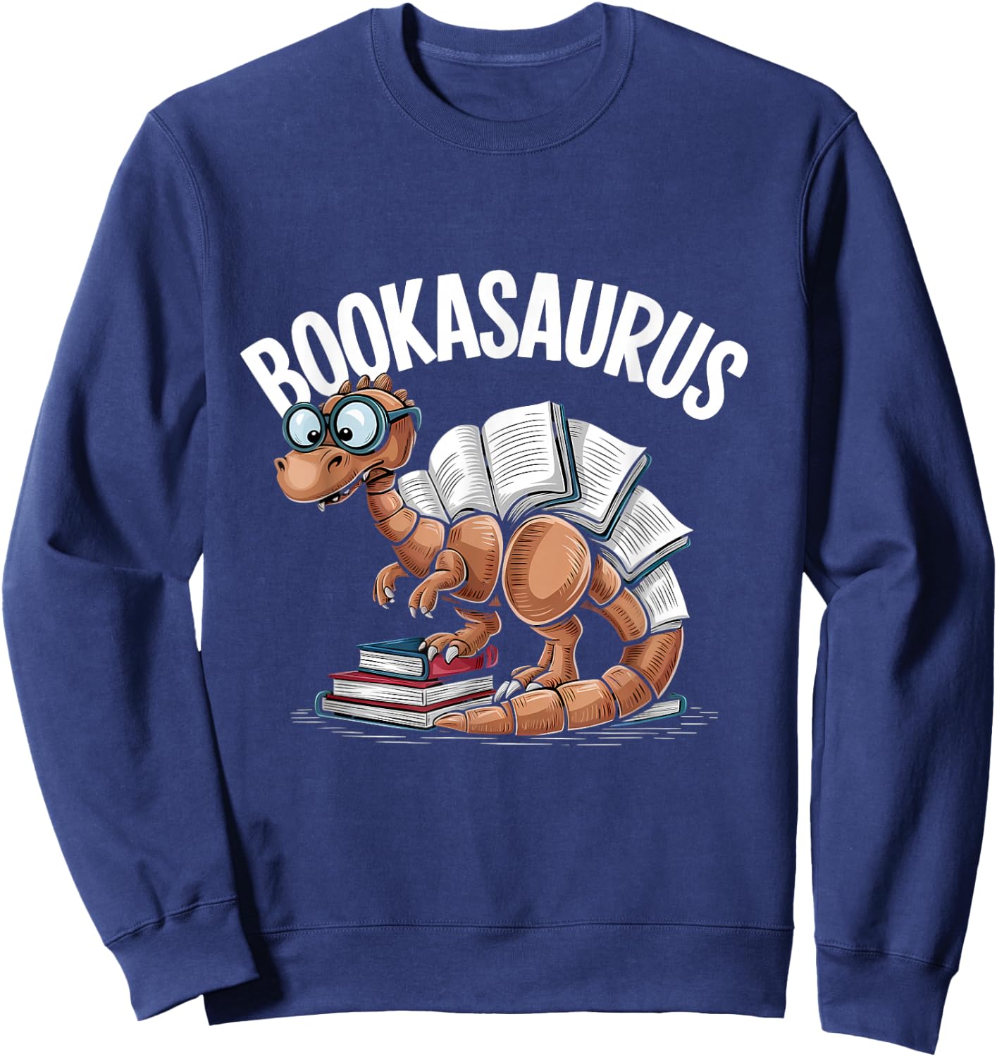 Book Dinosaur T-Rex Bookworm Dino Funny Book Reading Sweatshirt - Sweatshirt | Navy
