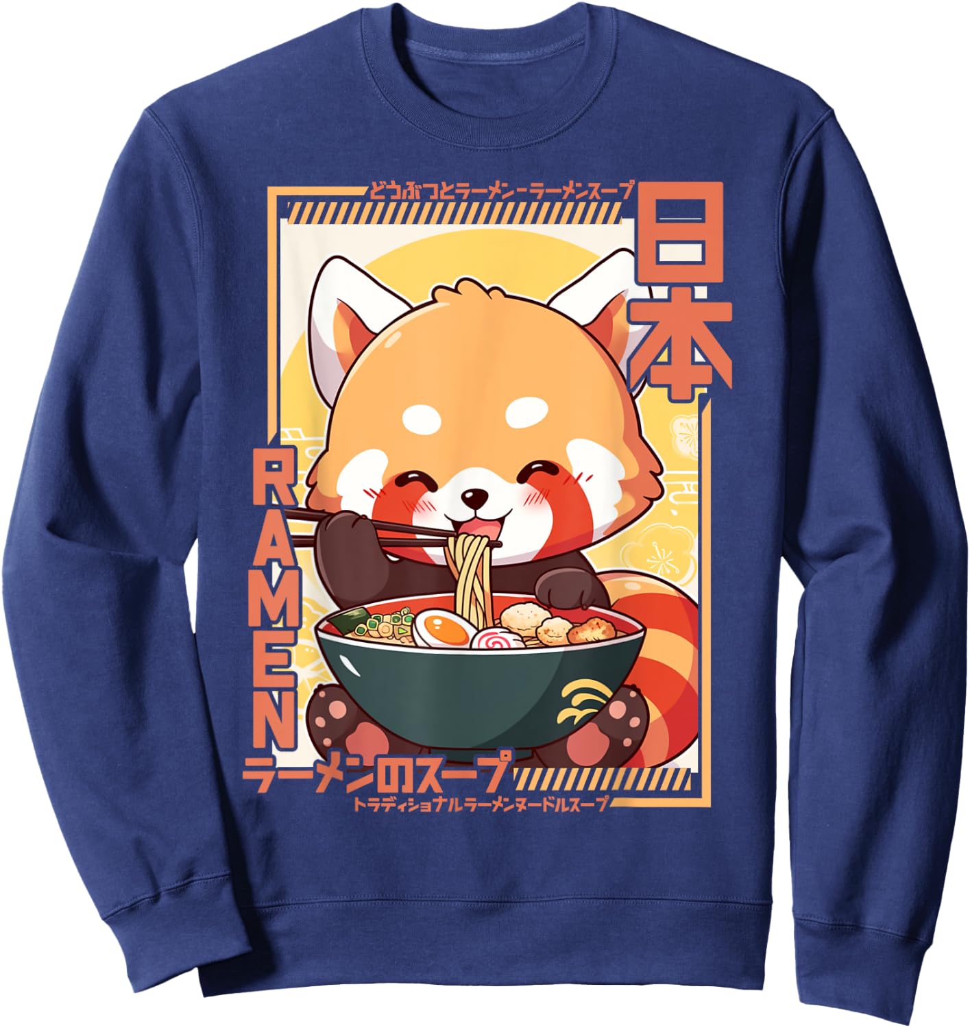 Roter Panda liebt Ramen Kawaii Neko Red Panda Ramen Sweatshirt - Sweatshirt | Navy