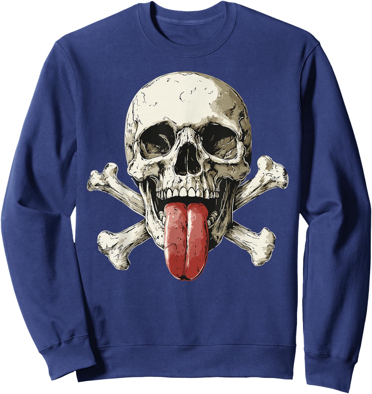 Modern Skull, Tongue Out Pirate Skull , Black, S Sweatshirt - Sweatshirt | Navy