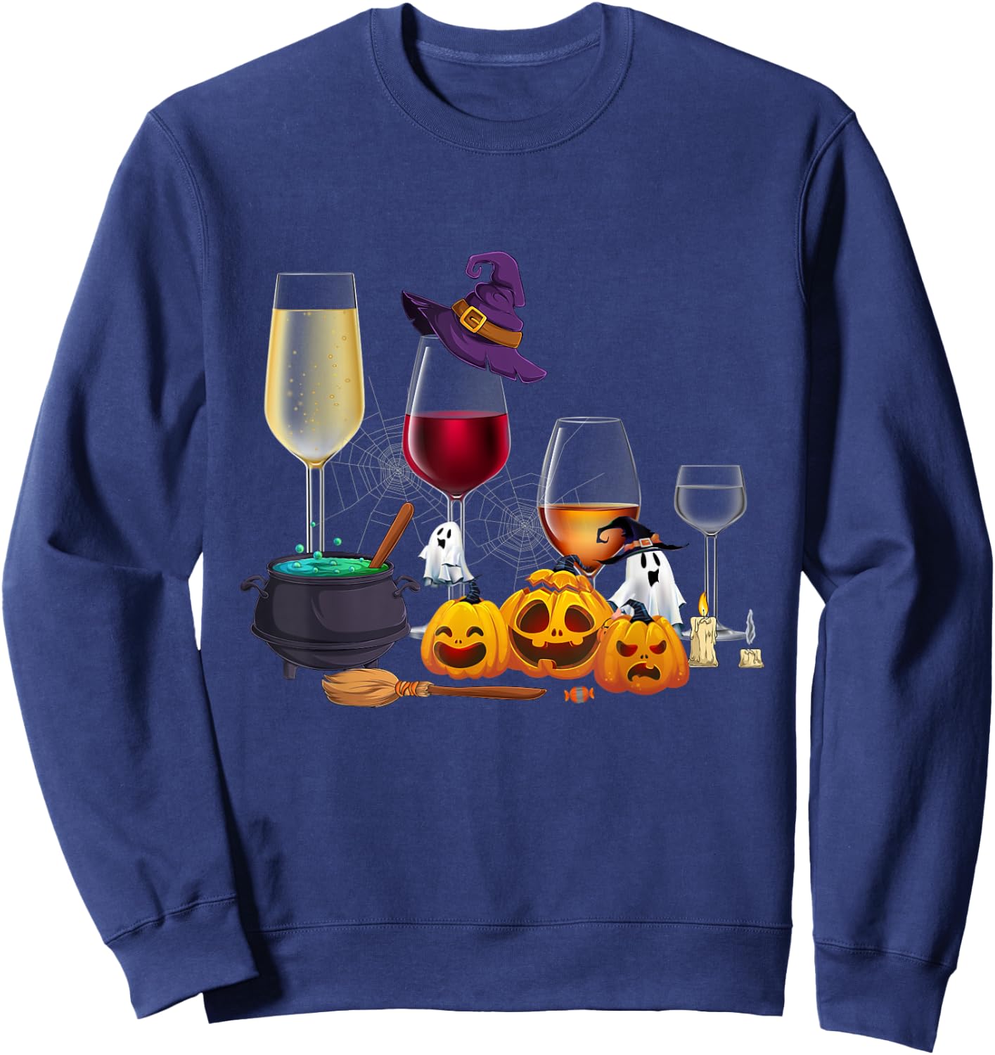Funny Wine Glass Of Witchcraft Witch Happy Halloween Costume Sweatshirt - Sweatshirt | Navy