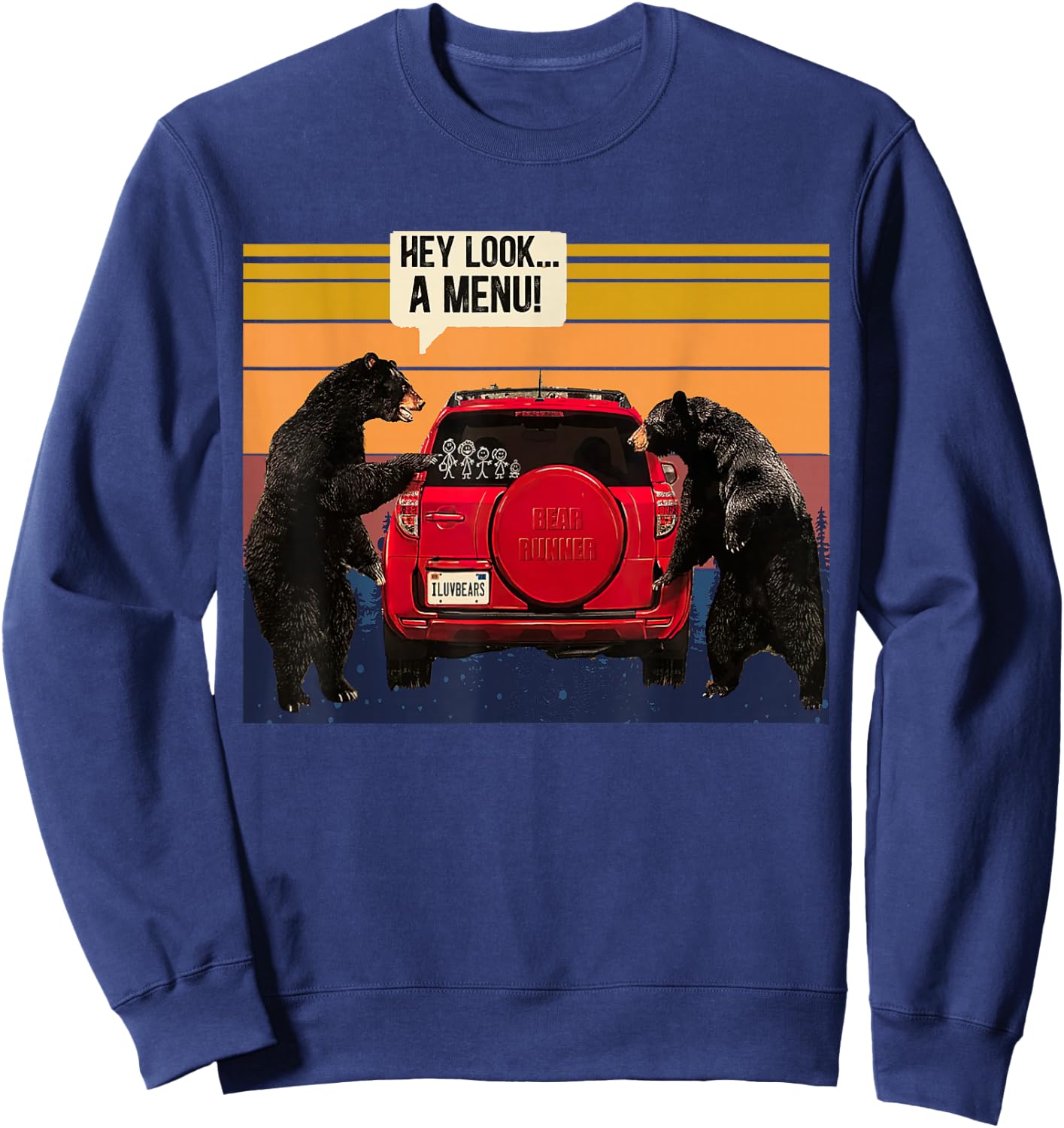 Hey Look A Menu Camping Camper, Retro Vintage Funny Bear Sweatshirt - Sweatshirt | Navy