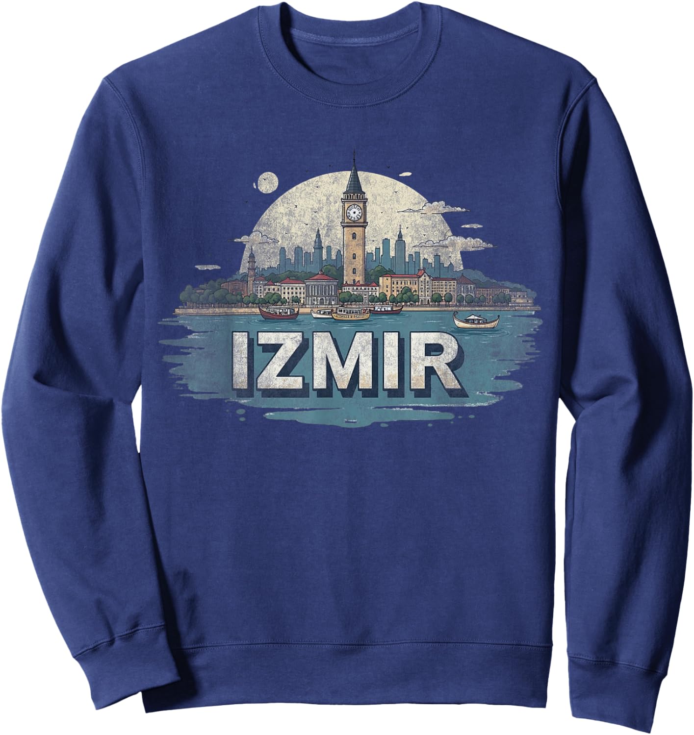 Retro Izmir Landscape Vintage Souvenir Sweatshirt - Sweatshirt | Navy