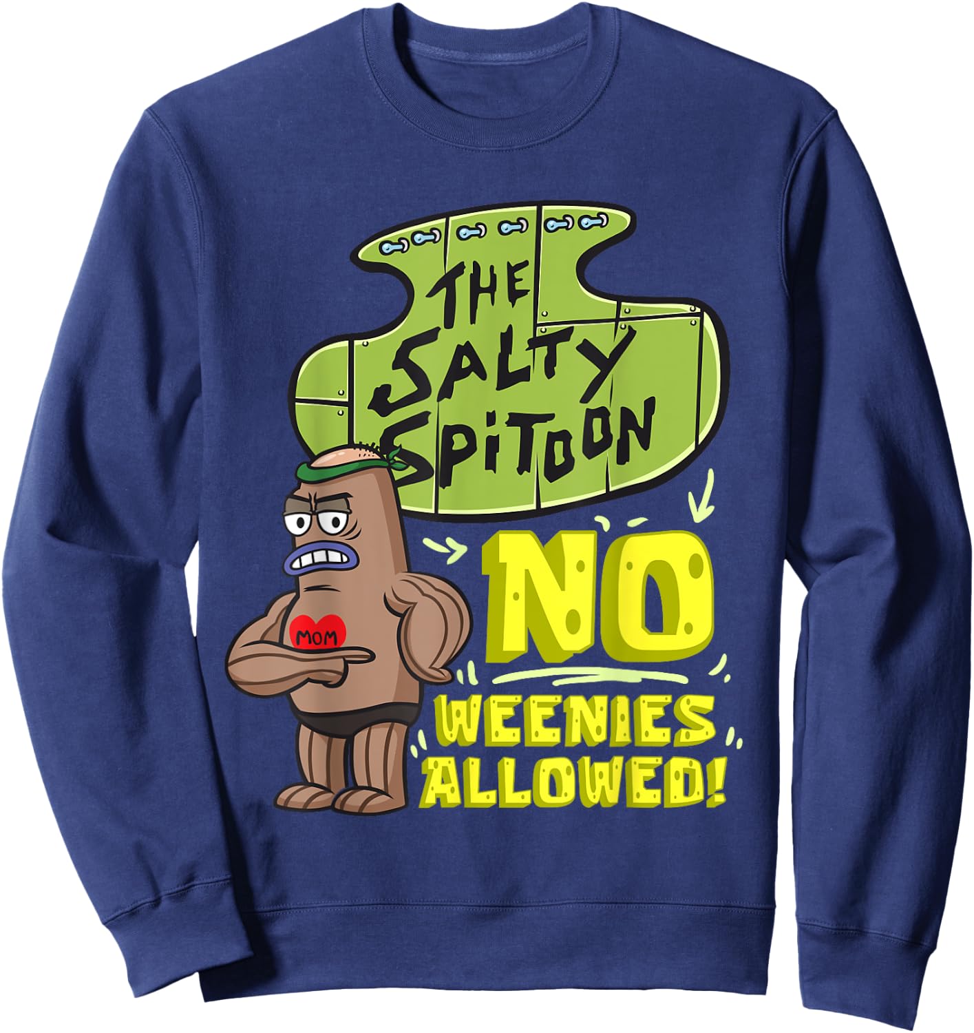 Mademark x SpongeBob SquarePants - Salty Spitoon No Weenies Allowed SpongeBob Gym Bodybuilder Sweatshirt - Sweatshirt | Navy