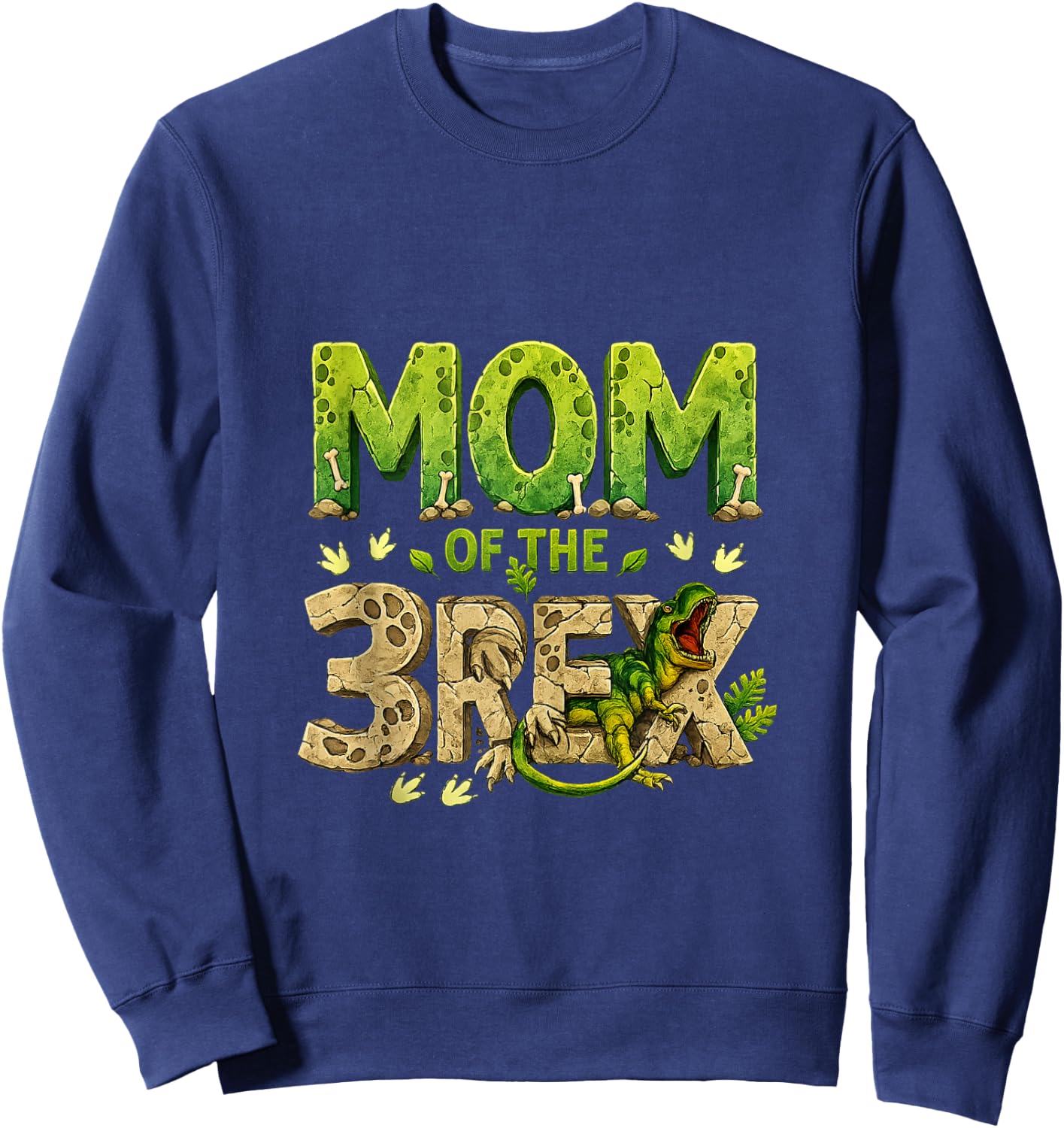 Mom of The Three Rex Birthday Dinosaur Family Matching Sweatshirt - Sweatshirt | Navy