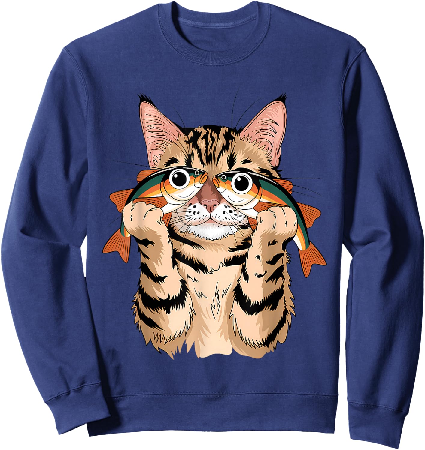 Retro Cute Cat Fish Art Eyes Fish Kitten Catfish Meow Funny Sweatshirt - Sweatshirt | Navy