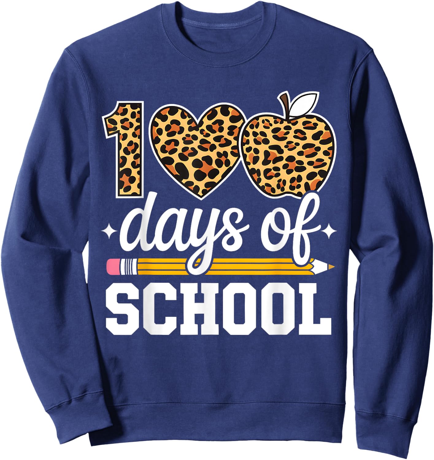 100 Days Of School Leopard Teacher Happy 100th Day Of School Sweatshirt - Sweatshirt | Navy