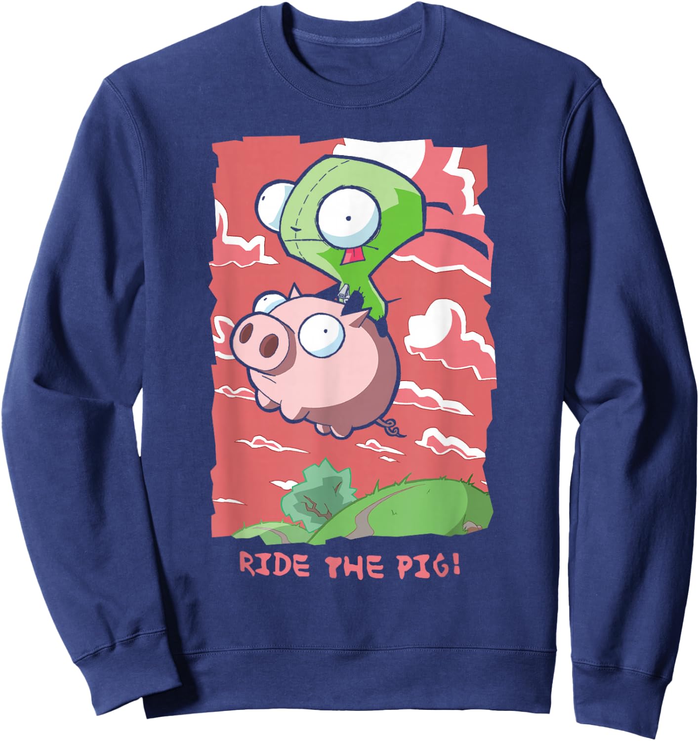 Invader Zim G.I.R Ride The Pig! Hilarious Poster Sweatshirt - Sweatshirt | Navy
