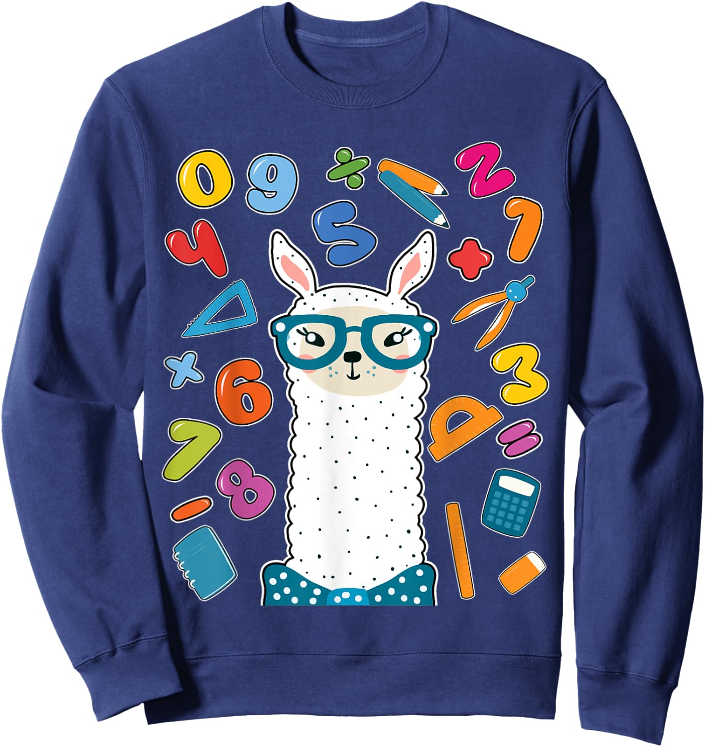 Cute llama alpaca Numbers Math day school teacher kids gift Sweatshirt - Sweatshirt | Navy