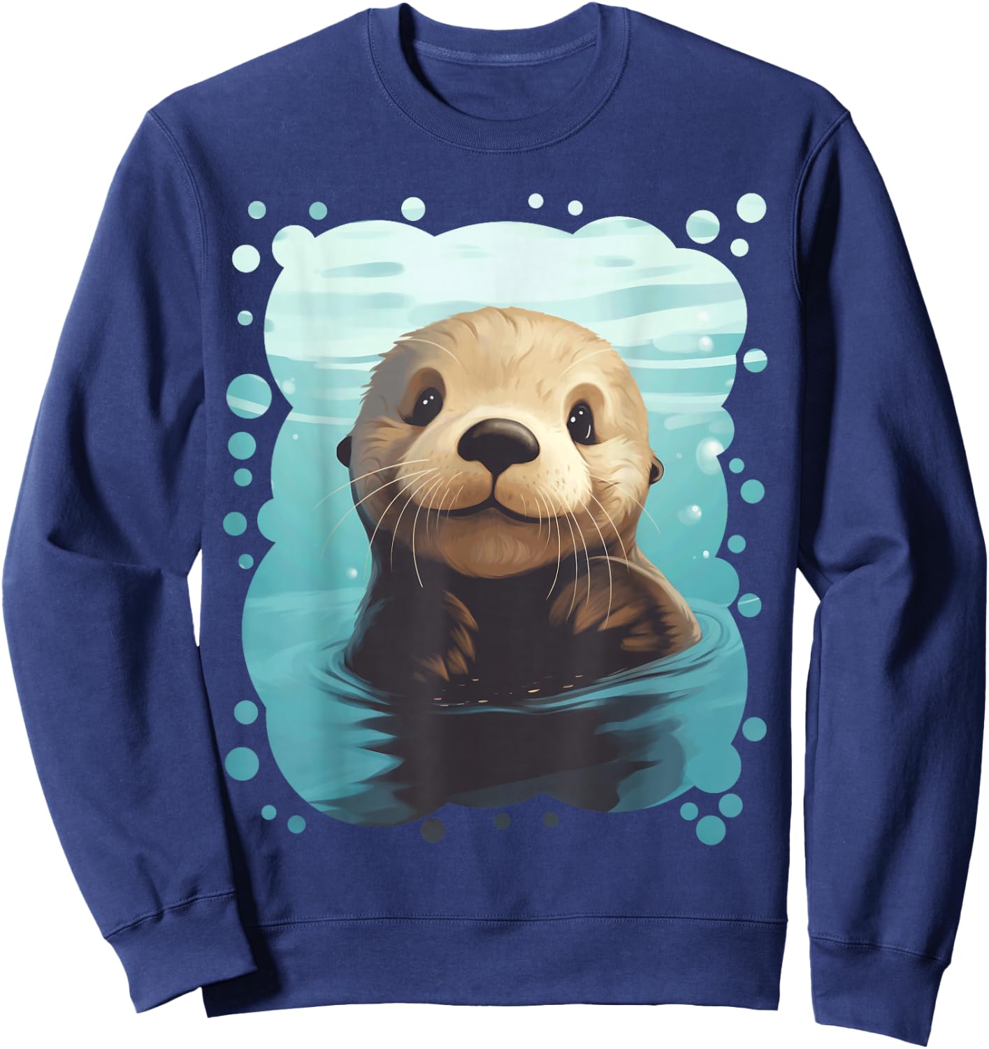 Cute Cartoon Sea Otter Animal Nature Lovers Graphic Sweatshirt - Sweatshirt | Navy