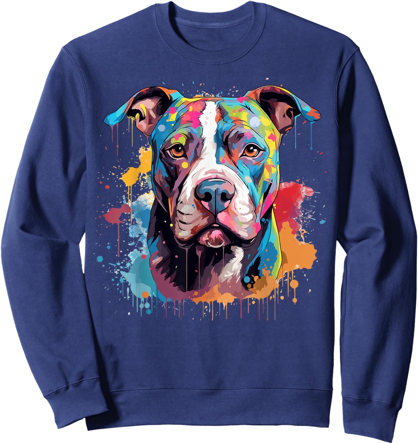 Colorful Splash Art Pitbull Dog Sweatshirt - Sweatshirt | Navy