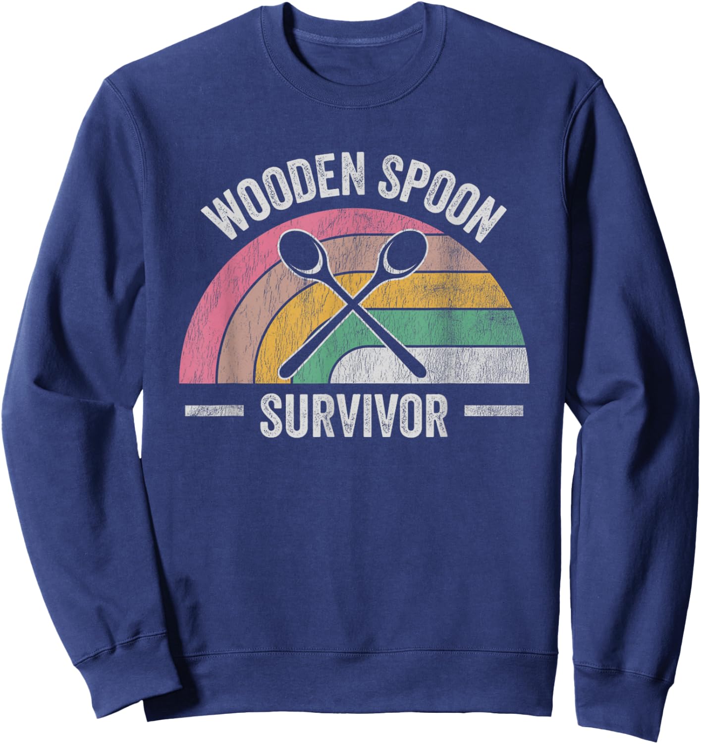 Wooden Spoon Survivor Retro Rainbow Humor Sweatshirt - Sweatshirt | Navy