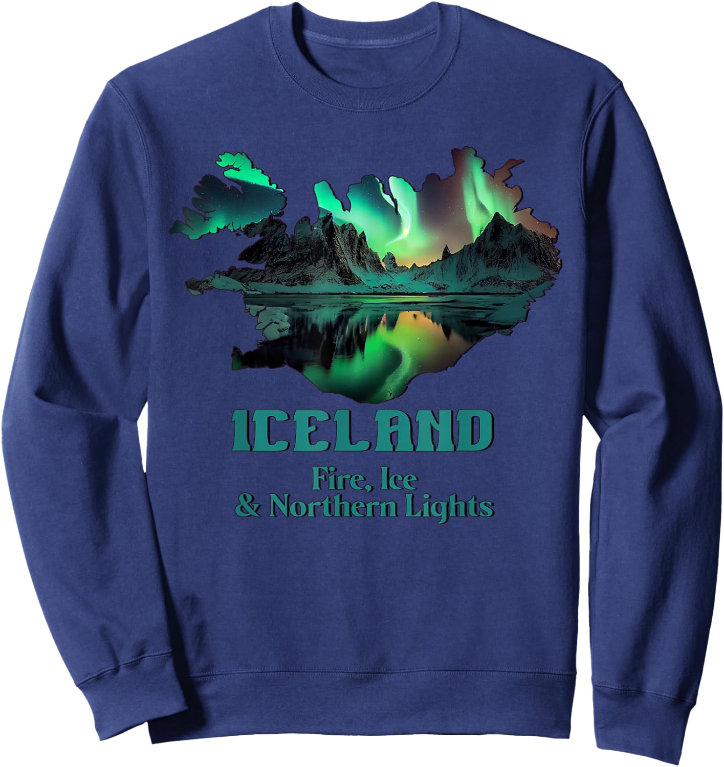 Aurora Borealis Island Natur Feuer Eis Camping Wandern Sweatshirt - Sweatshirt | Navy