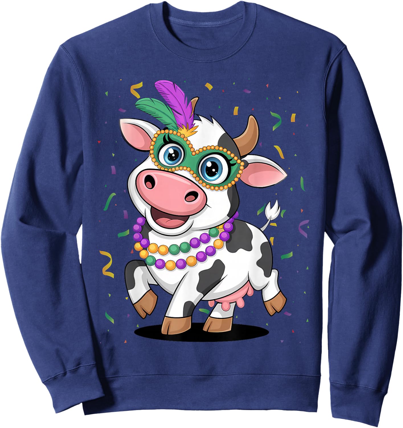 Mardi Gras Cow Wearing Mardi Gras Costume Beads Sweatshirt - Sweatshirt | Navy